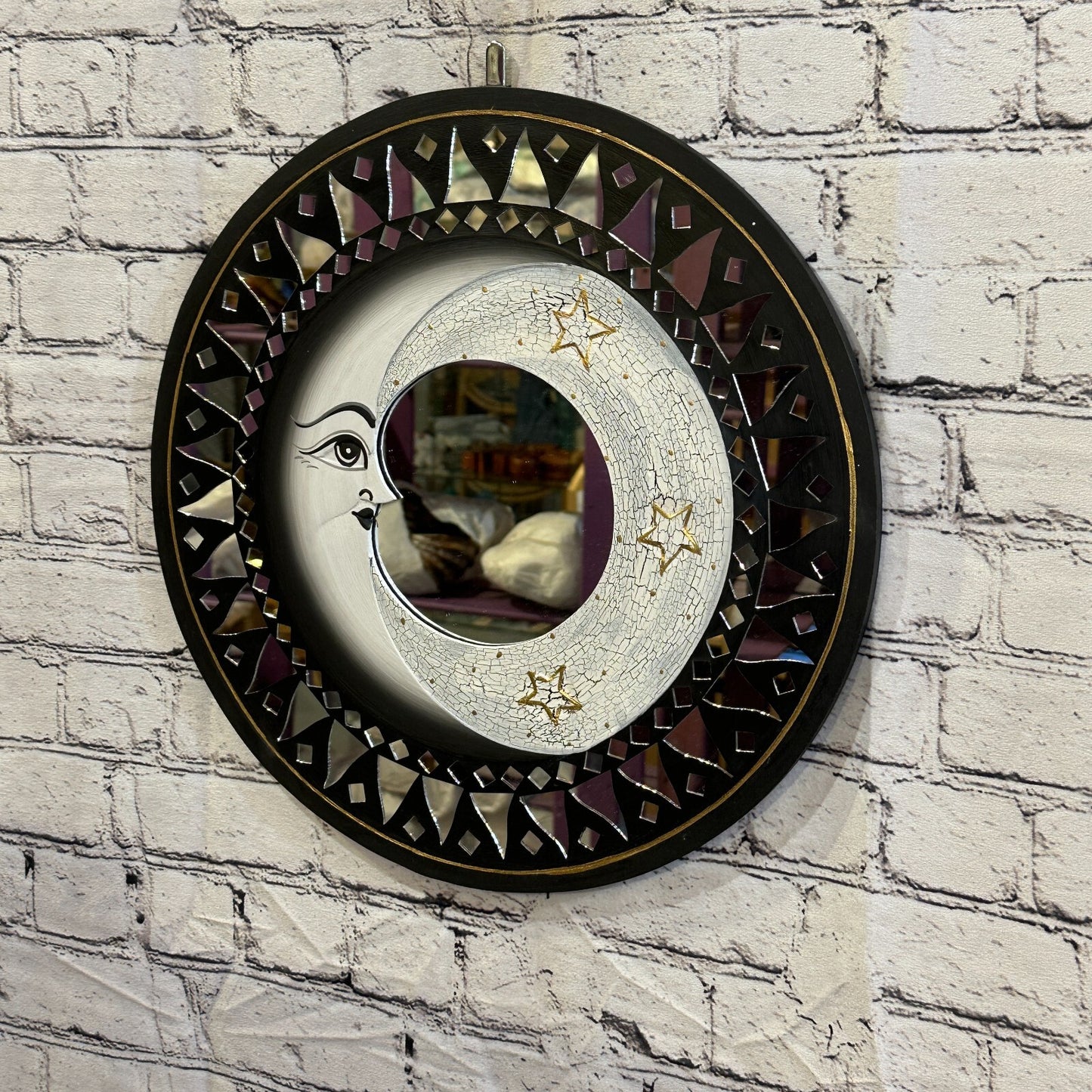 Black Full Moon Mosaic Tile Wall Mirror 40cm x 40cm 16 Inches Handmade Fairtrade