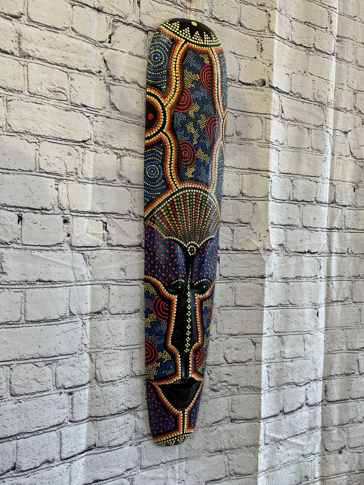 Mask 80cm Carved Wooden Dot Painted Ethnic Tribal Tiki Wall Art Handmade No 3