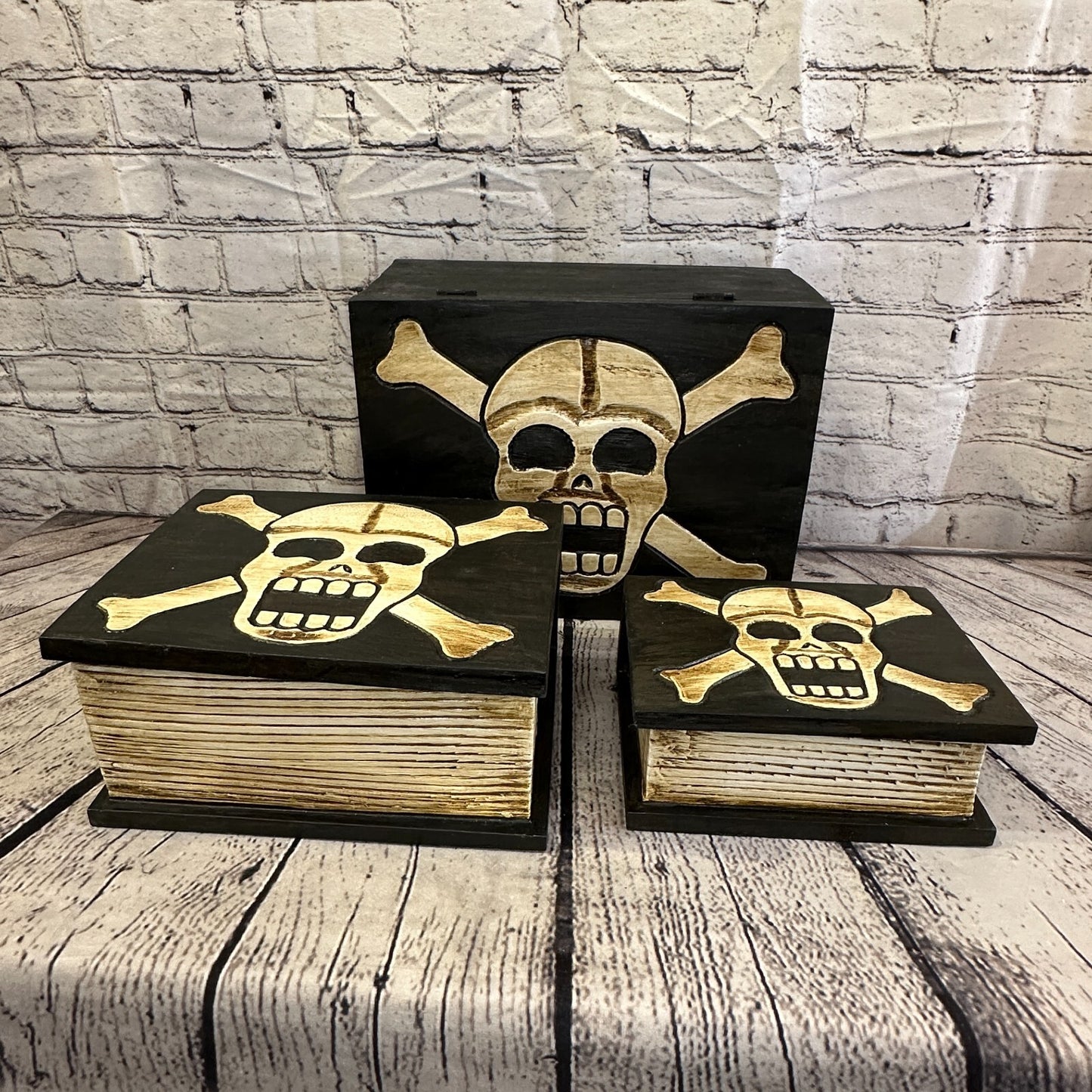 22cm x 17cm Book Wooden Gothic Skeleton Skull Coffin Jewellery Trinket Box