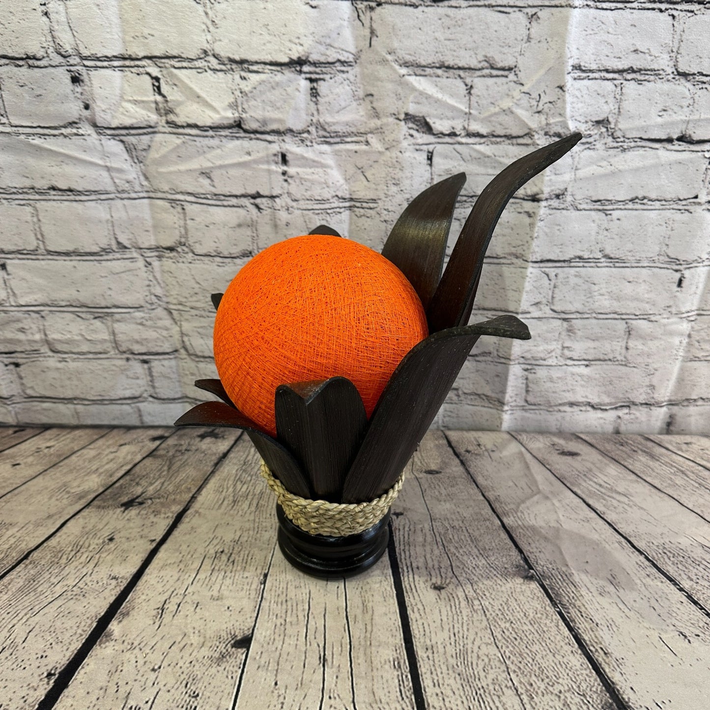Orange Dark Brown Natural 40cm Tall Leaf Lamp Twist LED UK Mains Plug Design 5