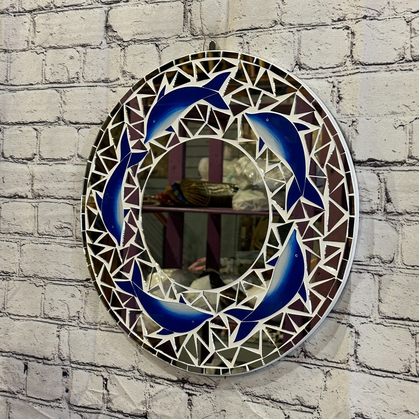 Blue Dolphin Mosaic Tile Wall Mirror 40cm x 40cm 16 Inches Handmade New