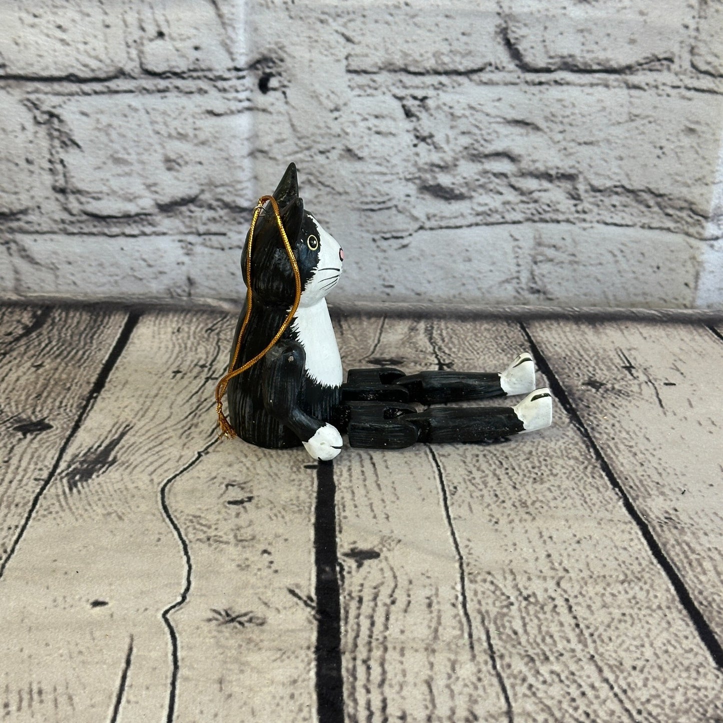 10cm Black Cat Sitting Animal, Wooden Shelf Ornament Handmade and Fairtrade