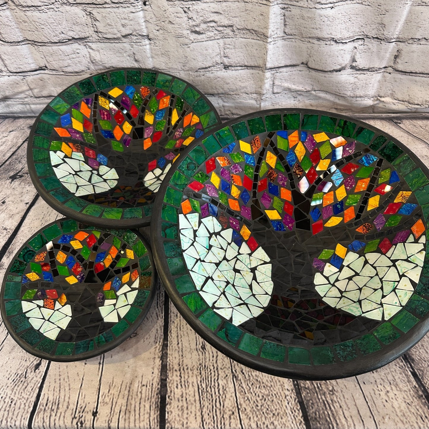 35cm Rainbow Tree Of Life Round Mosaic Handmade Ceramic Glass Tile Bowl Fruit