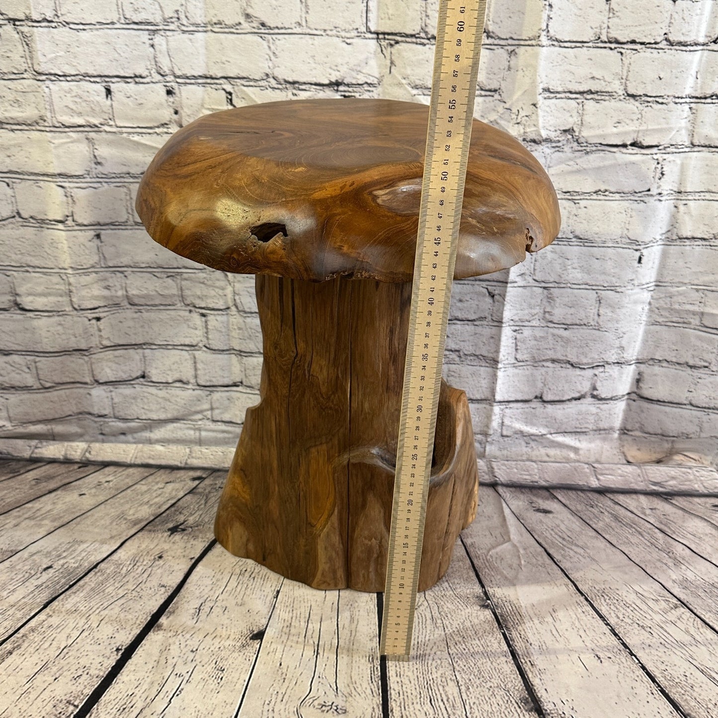 50cm x 35cm Wooden Mushroom Toadstool Sculpture Garden Teak Root Ornament Carved