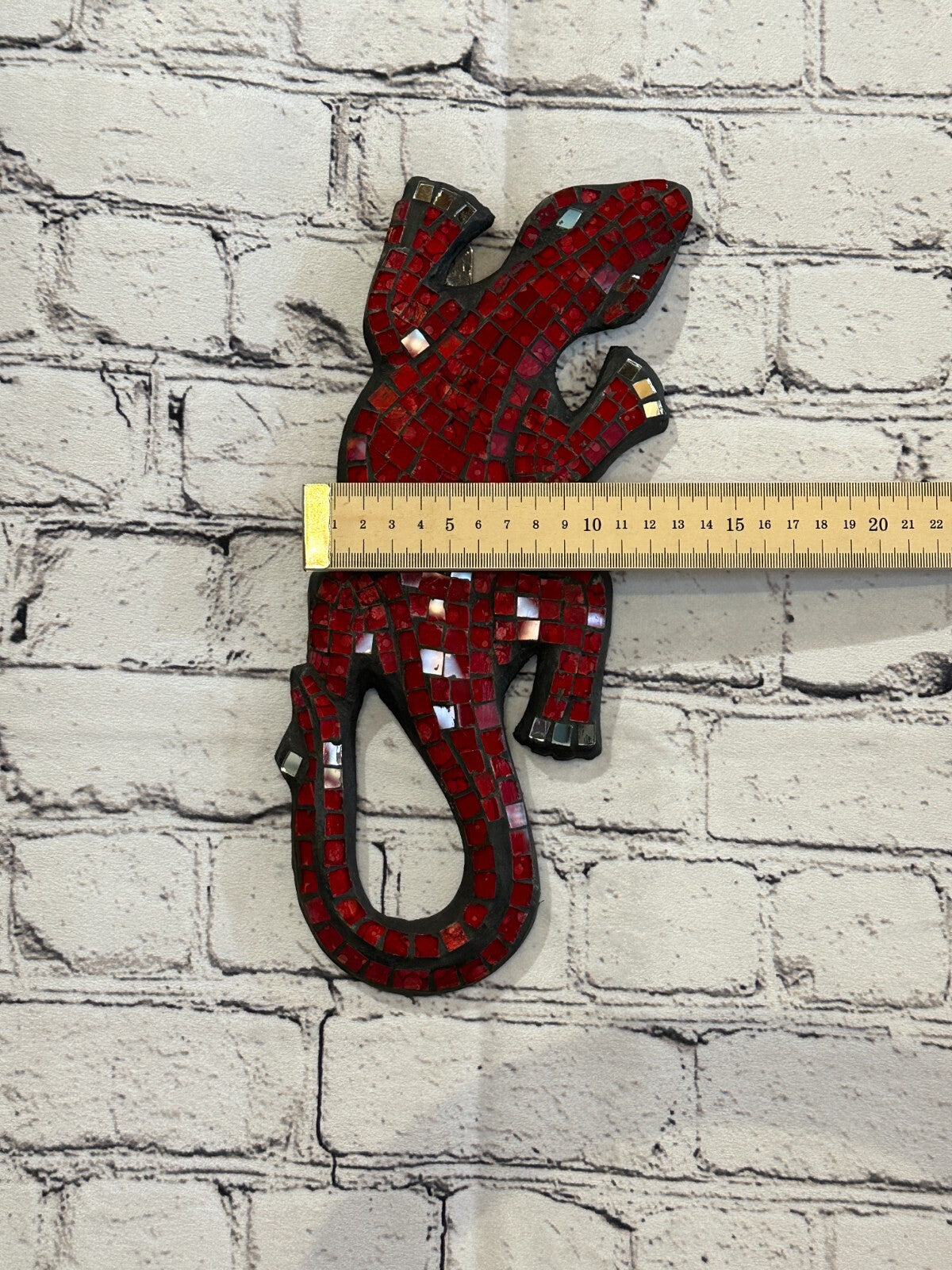 30cm Gecko Red Mosaic Wall Hanging Wooden Ornaments Wood Carving
