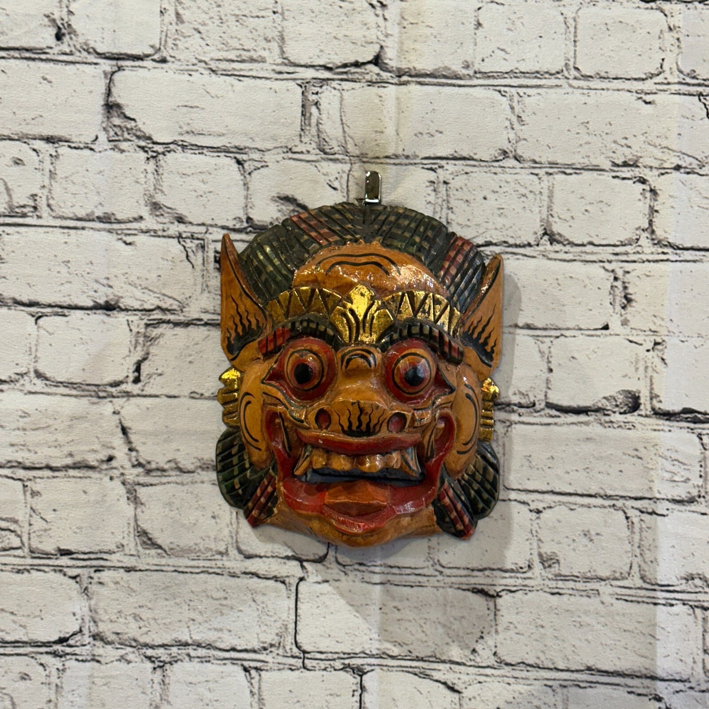 Large Wooden Natural Barong Wall Mask 20cm x 20cm Handmade And Fairtrade Hindu