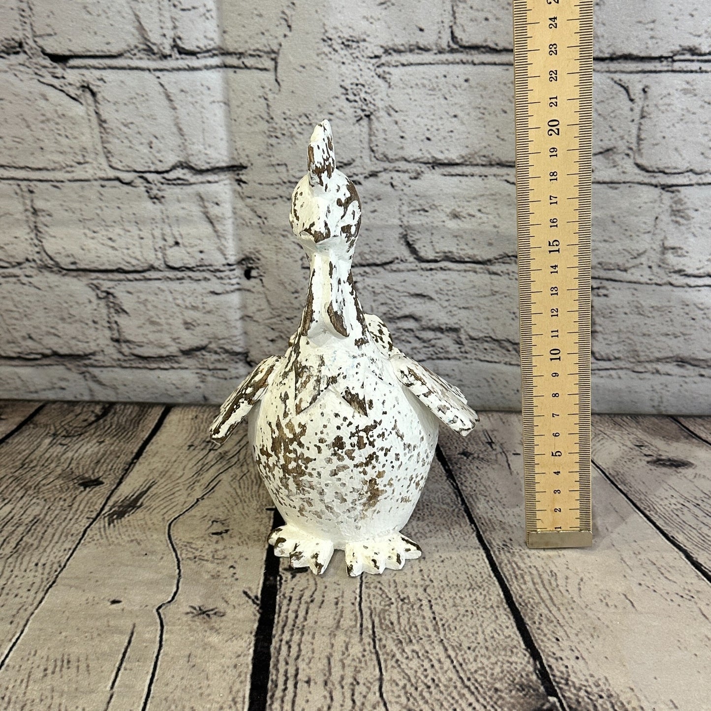 20cm x 10cm White Shabby Wooden Rooster Cockerel Retro Collectable Hand Carved