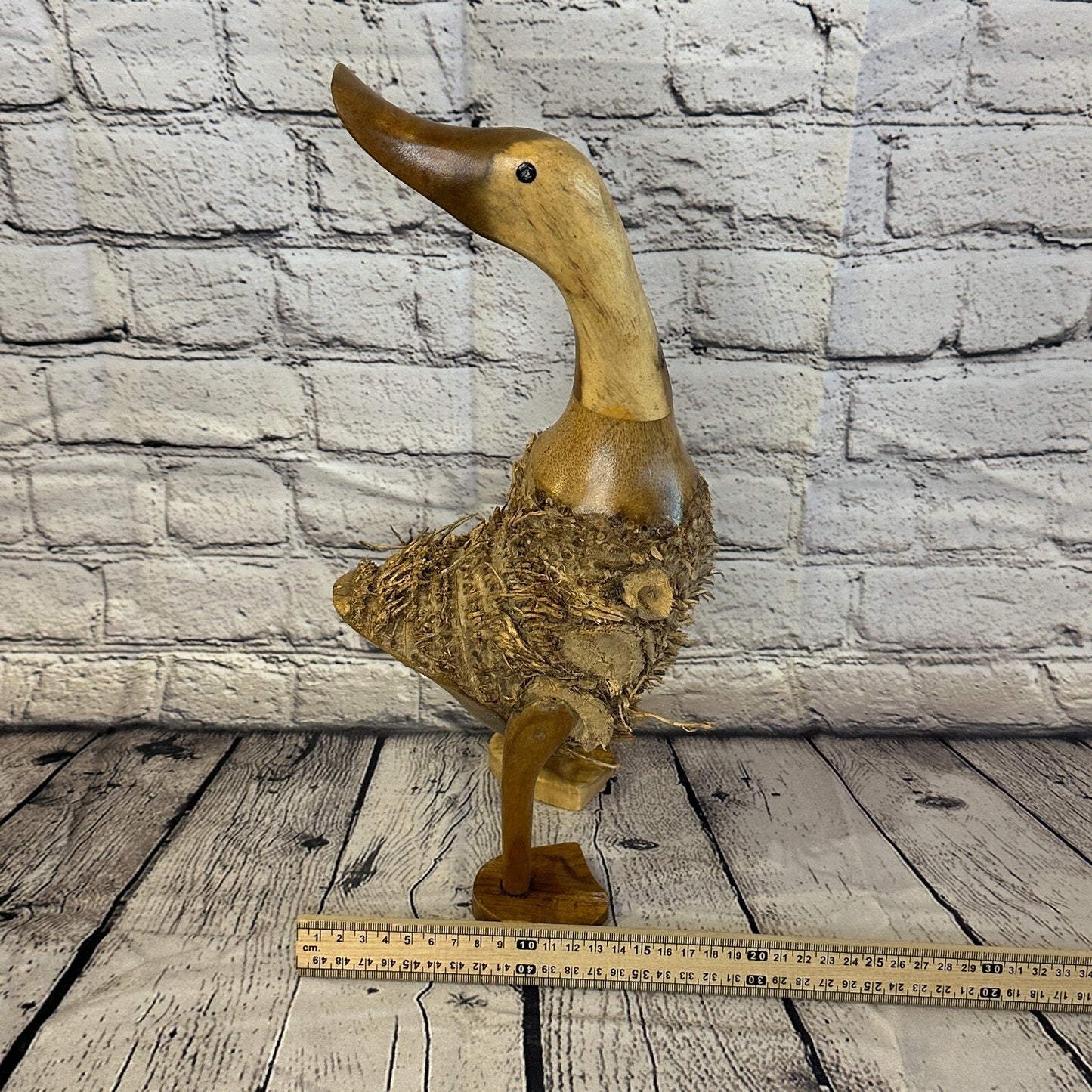 Looking Back 40cm Tall Wooden Hairy Duckling Baby Duck Bamboo Root Fairtrade