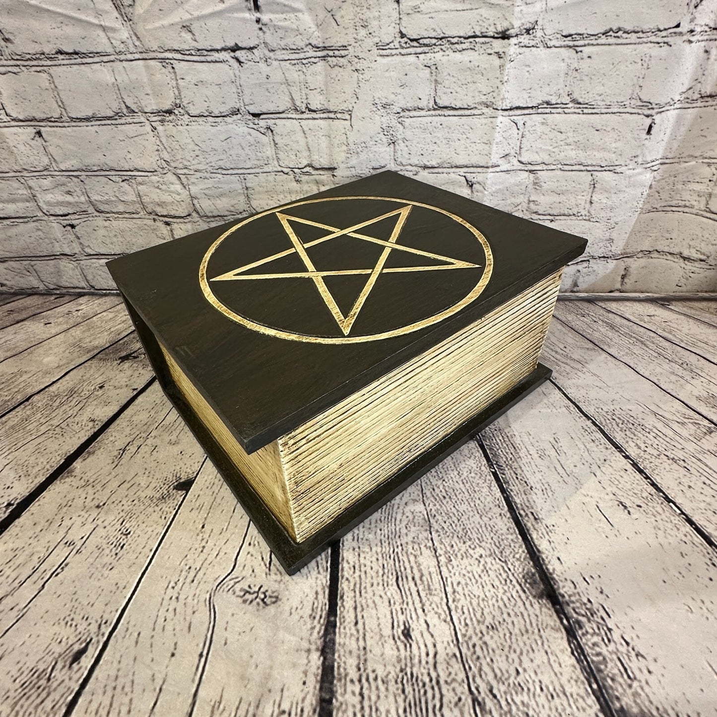 30cm x 22cm Book Wooden Gothic Pentagram Symbol Coffin Jewellery Trinket Box