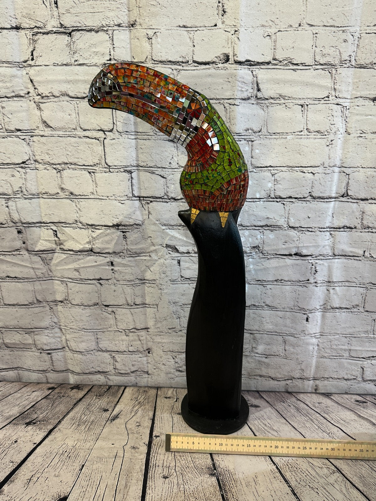 65cm Mosaic Toucan Bird Ornament Statue Fair Trade Handmade Carved Wood Design 1