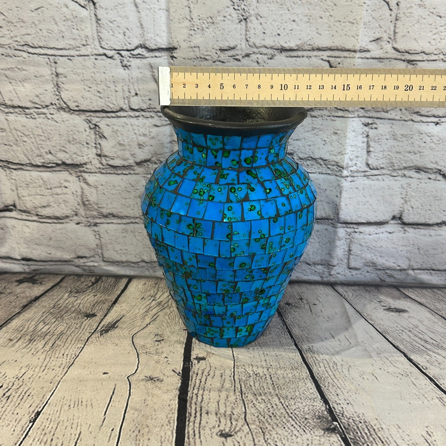 20cm Blue Hand Painted Glass Mosaic Terracotta Vase Vessel Ceramic Pottery
