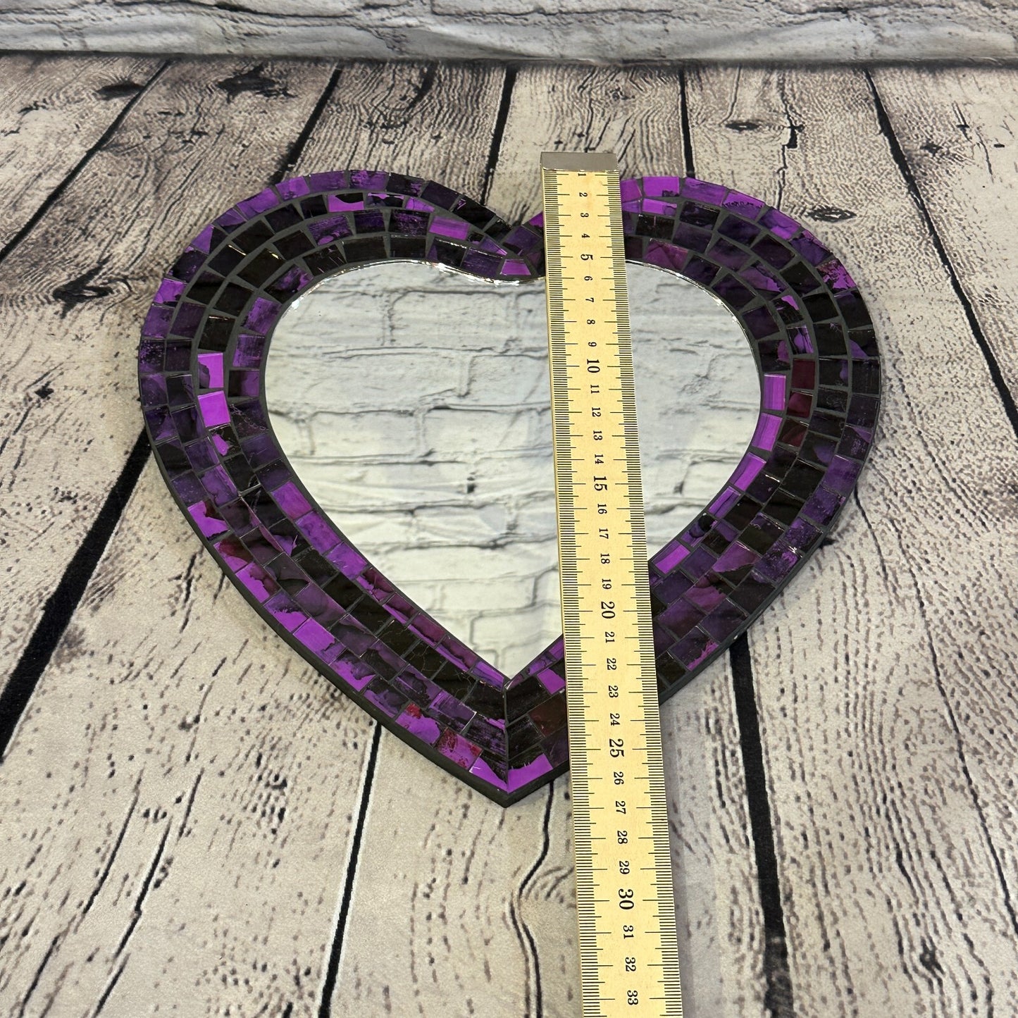 Purple Heart Shape Mosaic Tile Wall Mirror 28cm x 25cm 10 Inches Handmade New