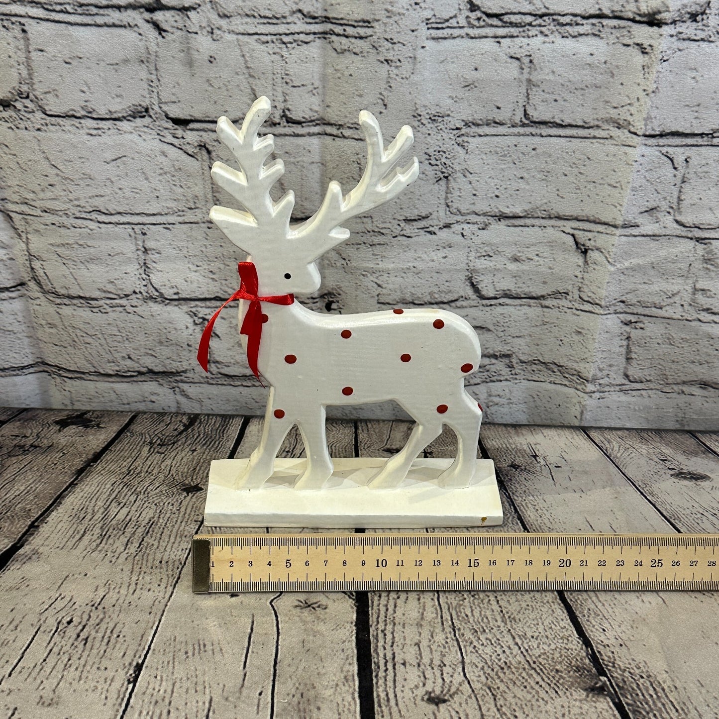 25cm x 20cm White Handcrafted Wood Reindeer Xmas Christmas Ornament Antlers