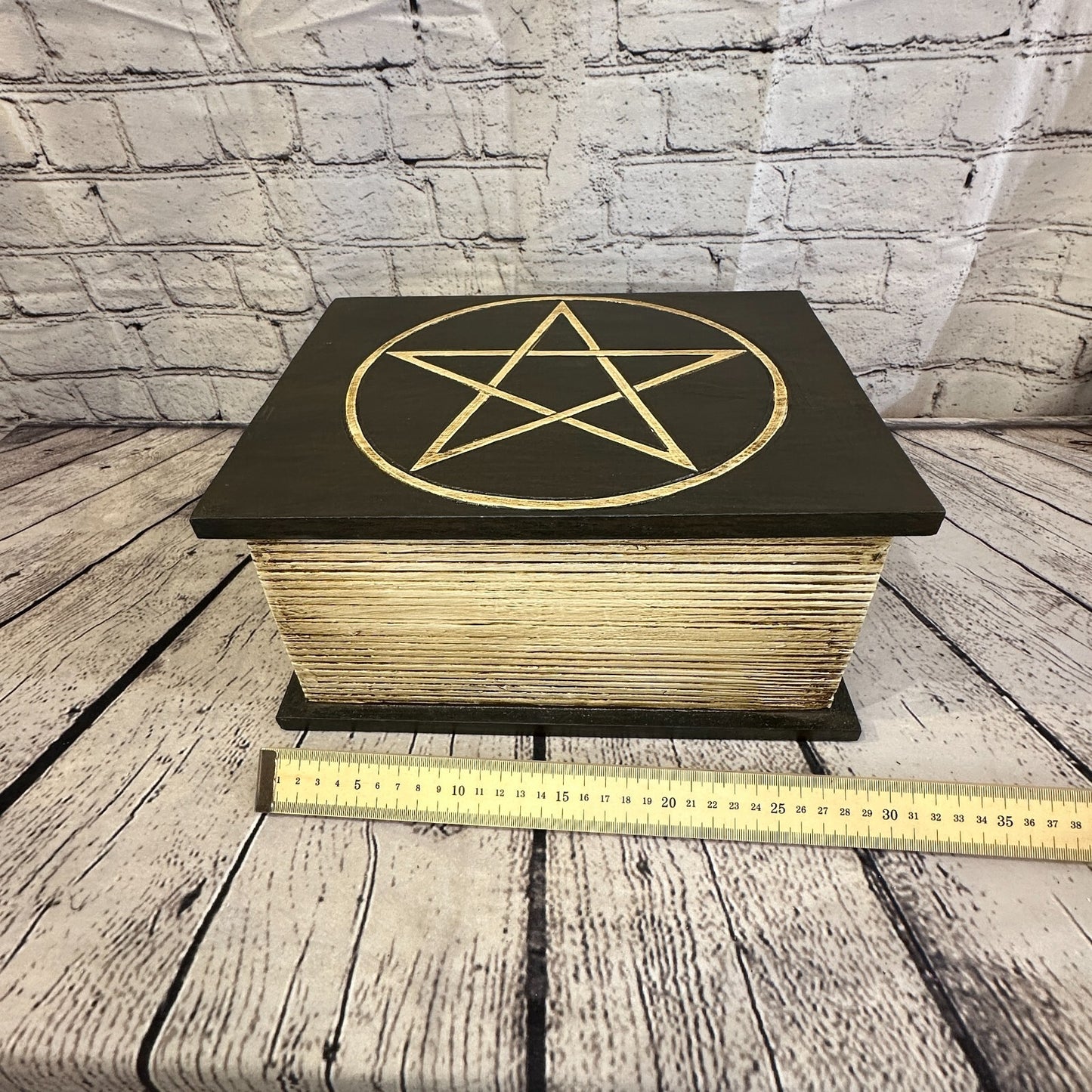 30cm x 22cm Book Wooden Gothic Pentagram Symbol Coffin Jewellery Trinket Box