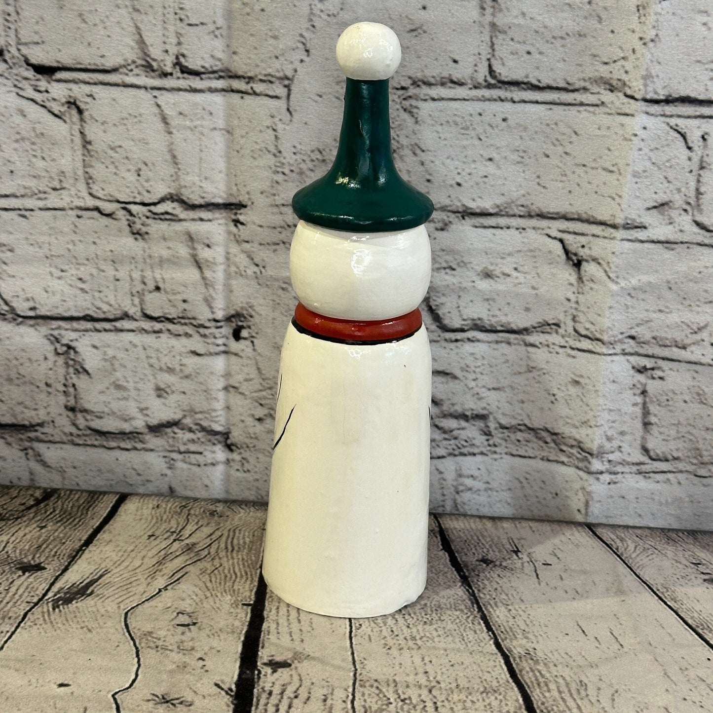 24cm x 6cm Green Pointy Hat Snowman Handcrafted Wood Xmas Christmas Ornament