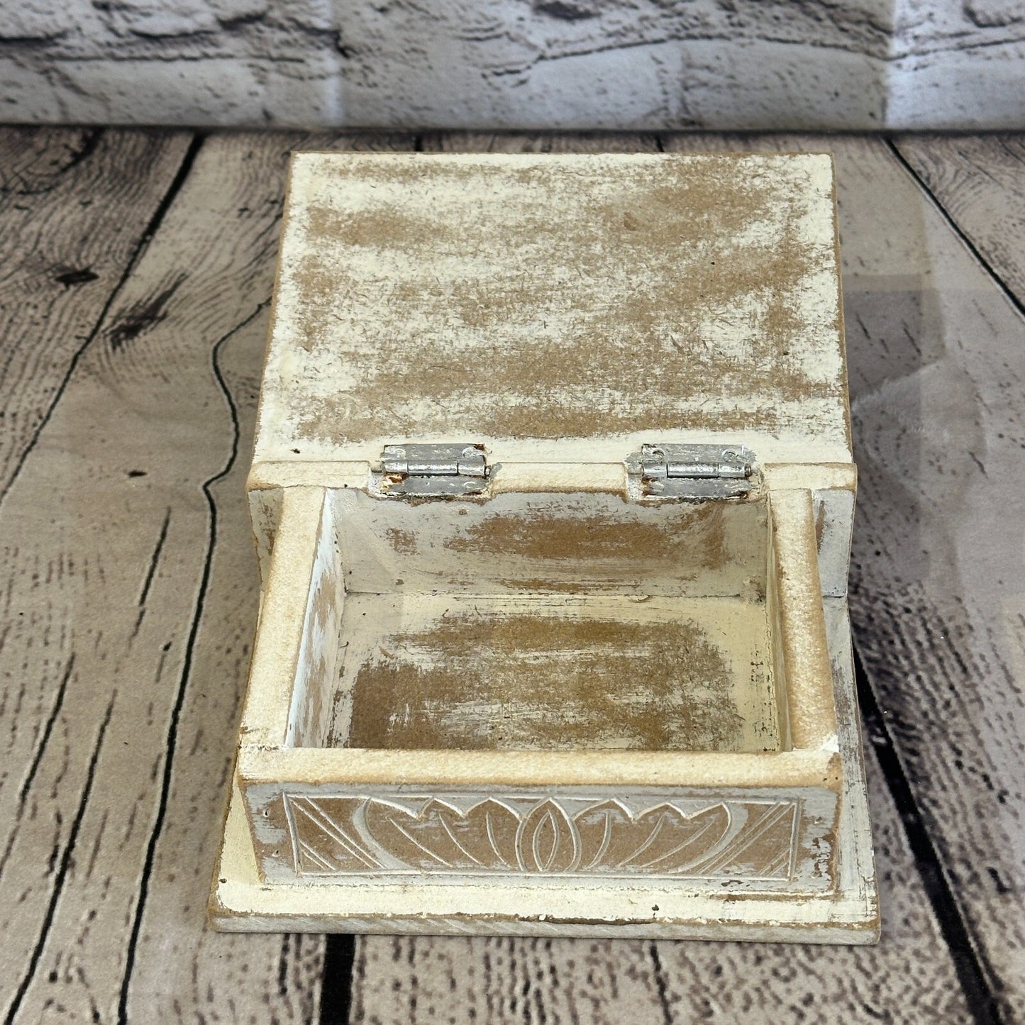 White Flower MDF Box Lotus 14cm x 10cm x 6cm Wooden Box Trinket Handmade