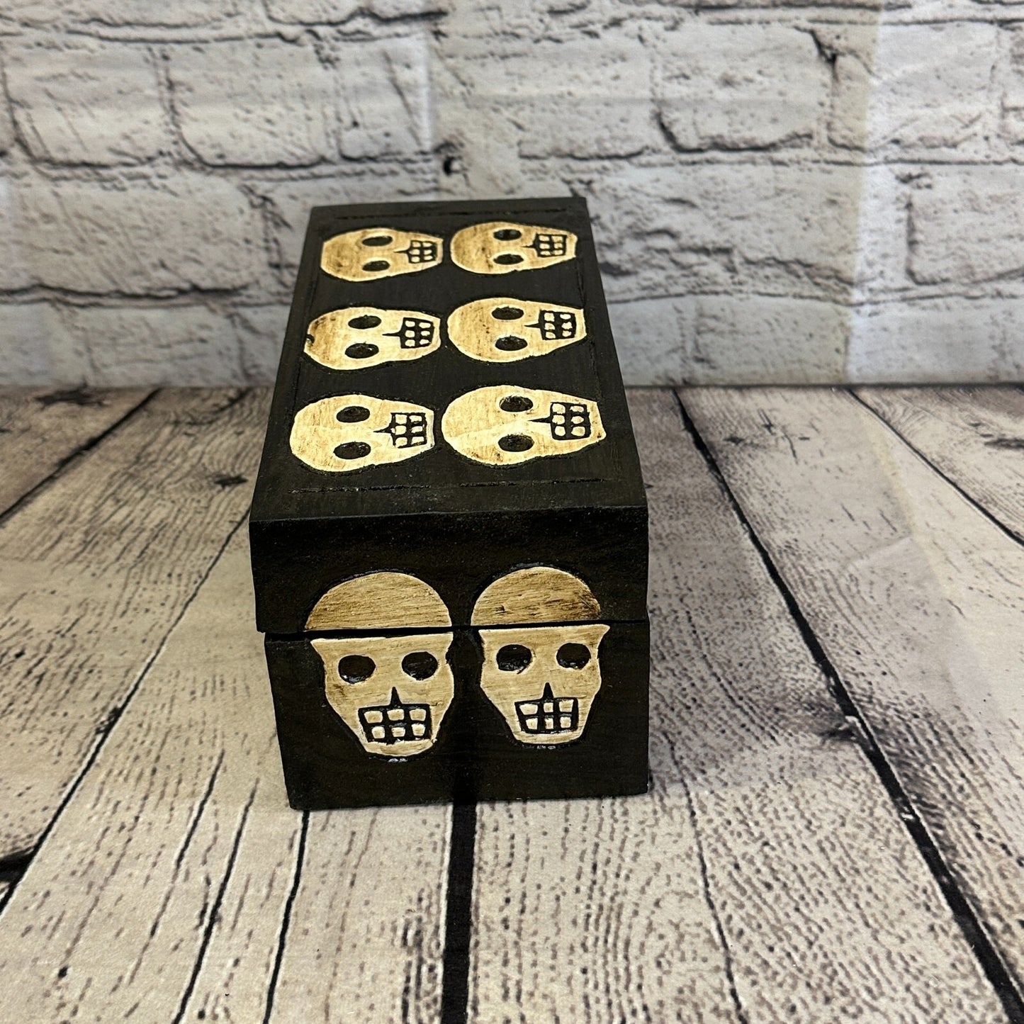 20cm x 10cm x 10cm Square Wooden Gothic Skeleton Skull Coffin Jewellery Box