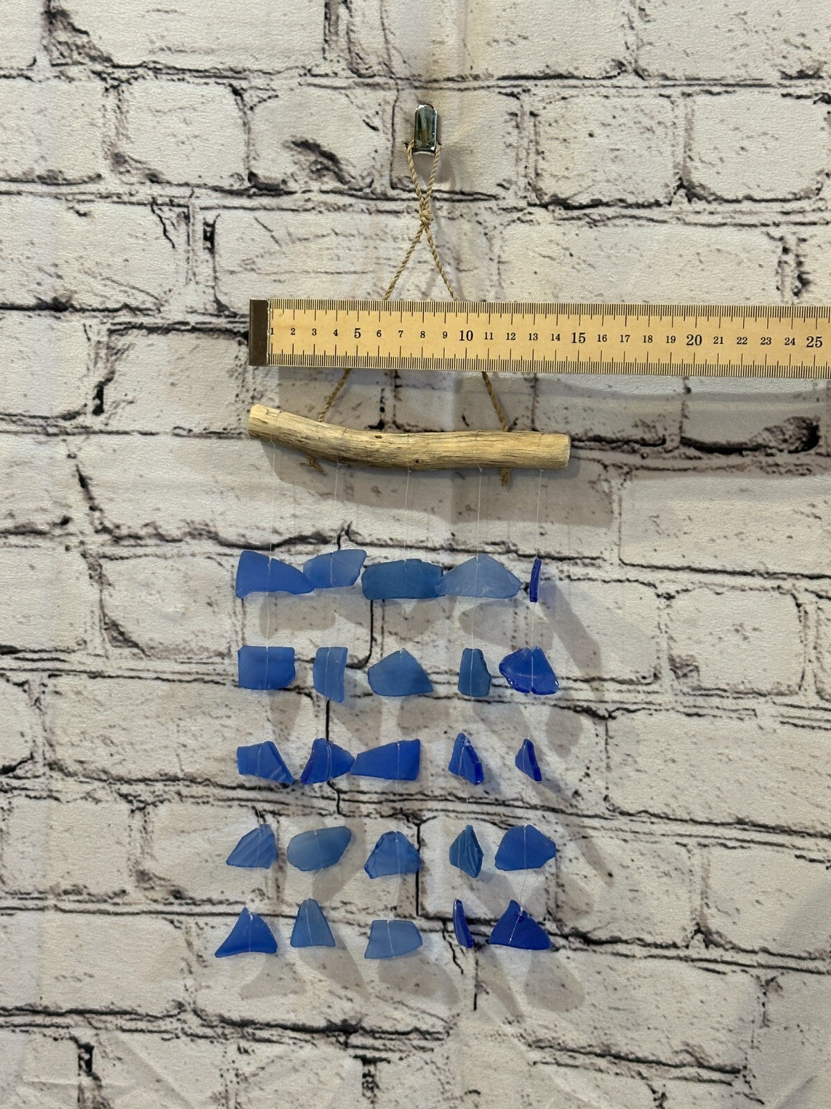 25cm x 15cm Dark Blue Wind Recycled Glass Driftwood Handmade Garden Home Mobile