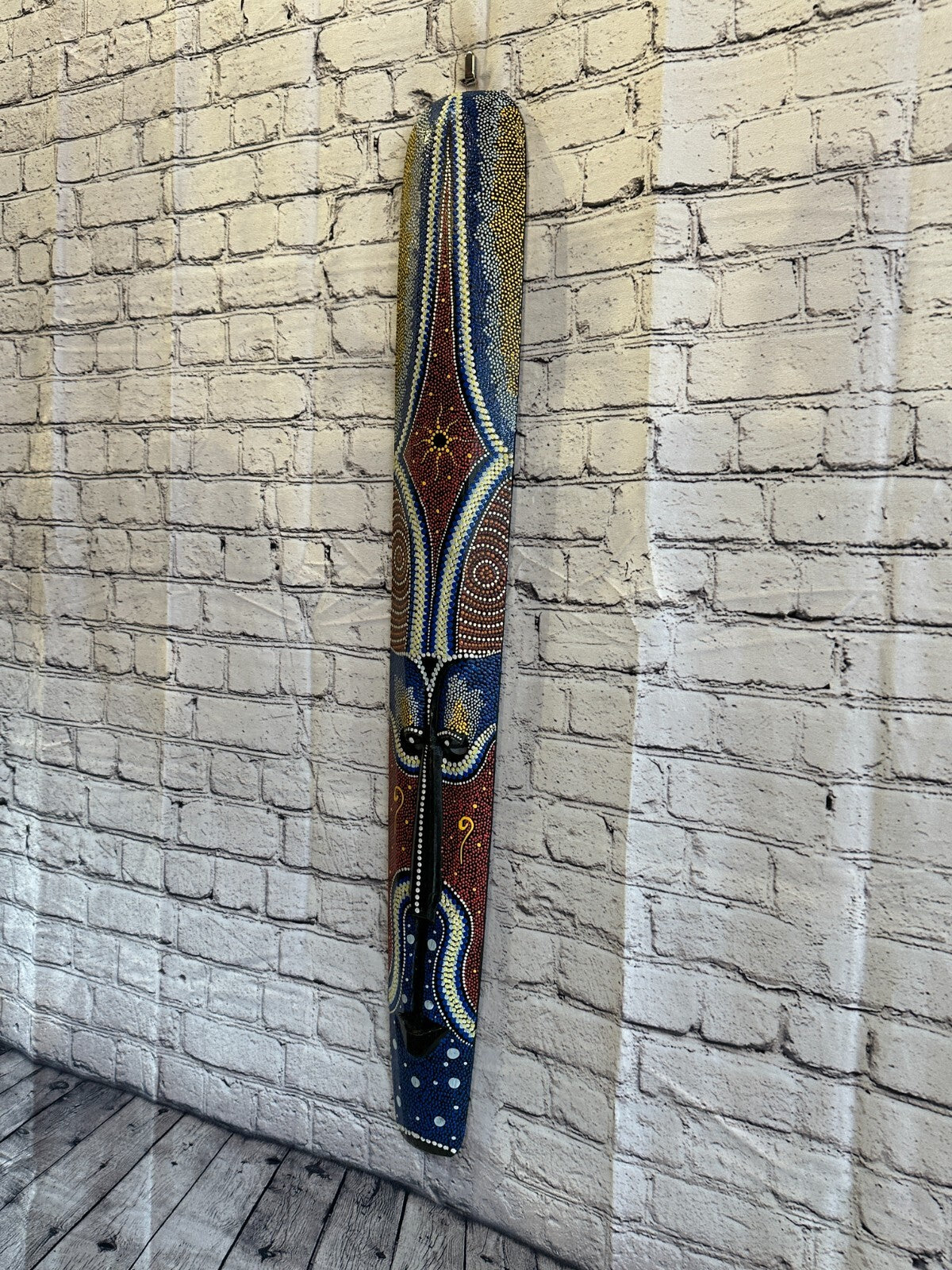 Mask 100cm Carved Wooden Dot Painted Ethnic Tribal Tiki Wall Art Handmade No 7