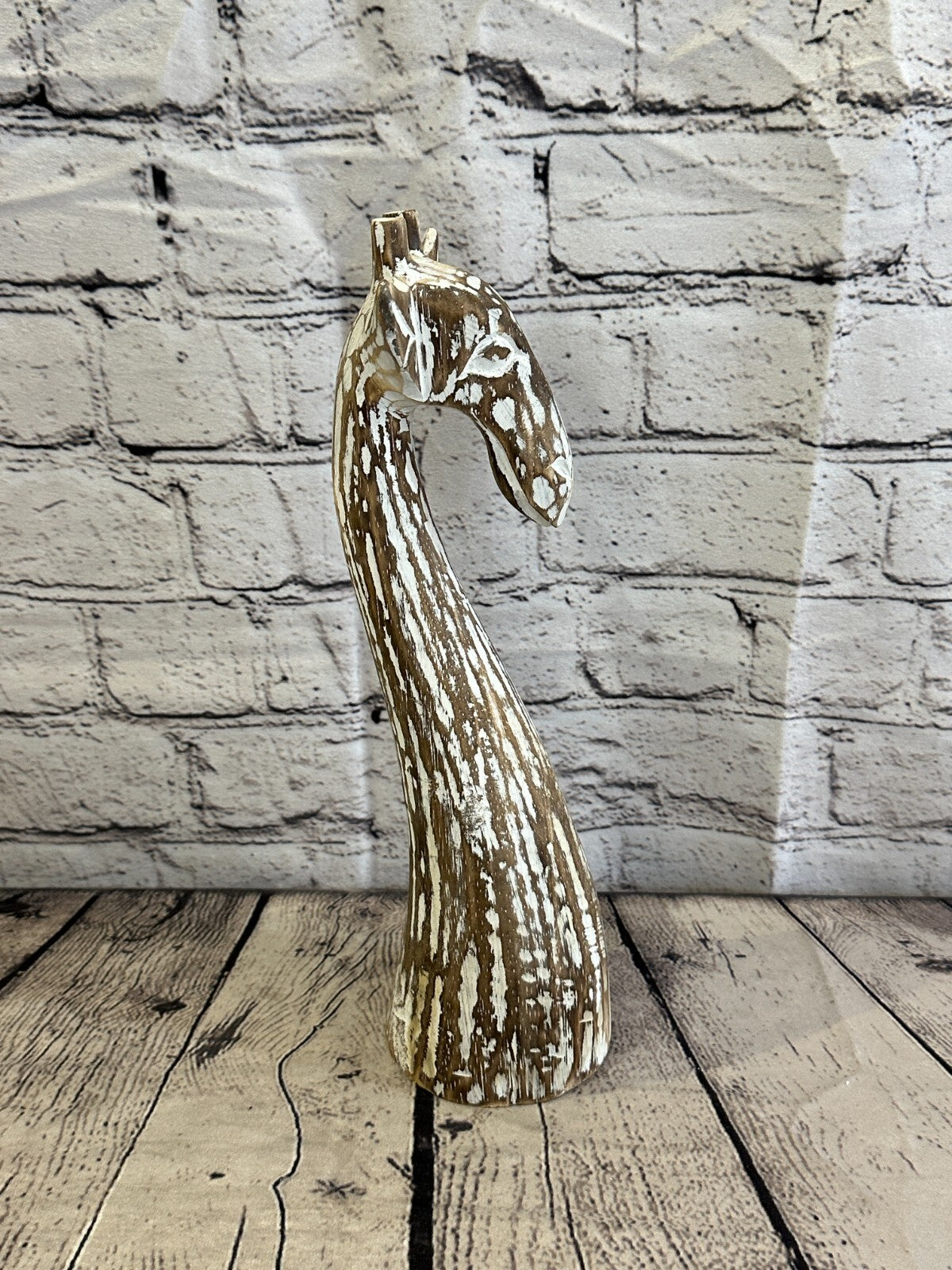 Brown Wooden Giraffe Head With Shabby Pattern 30cm x 10cm Handmade and Fairtrade