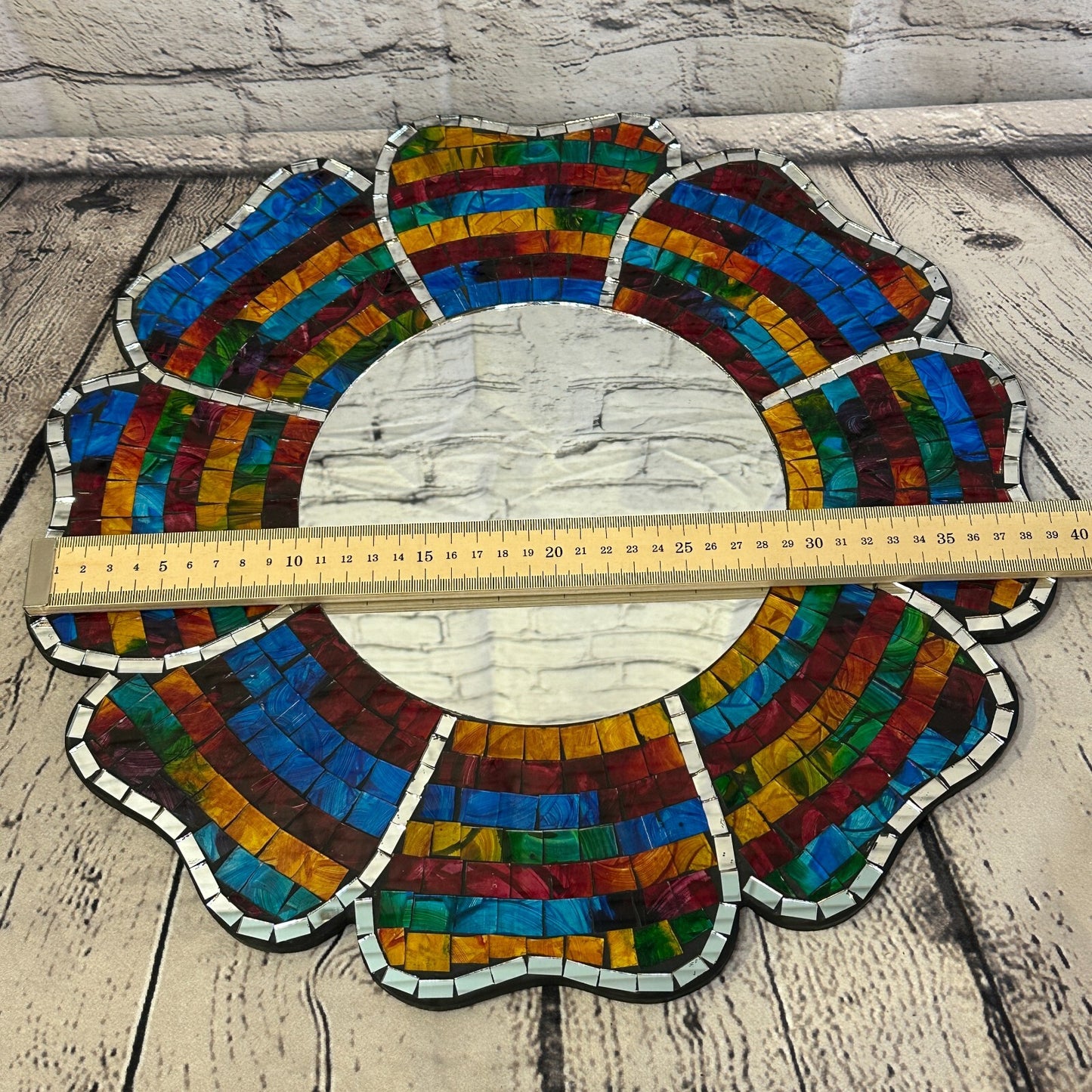 Rainbow Black Flower Mosaic Tile Wall Mirror 40cm x 40cm 16 Inches Handmade New