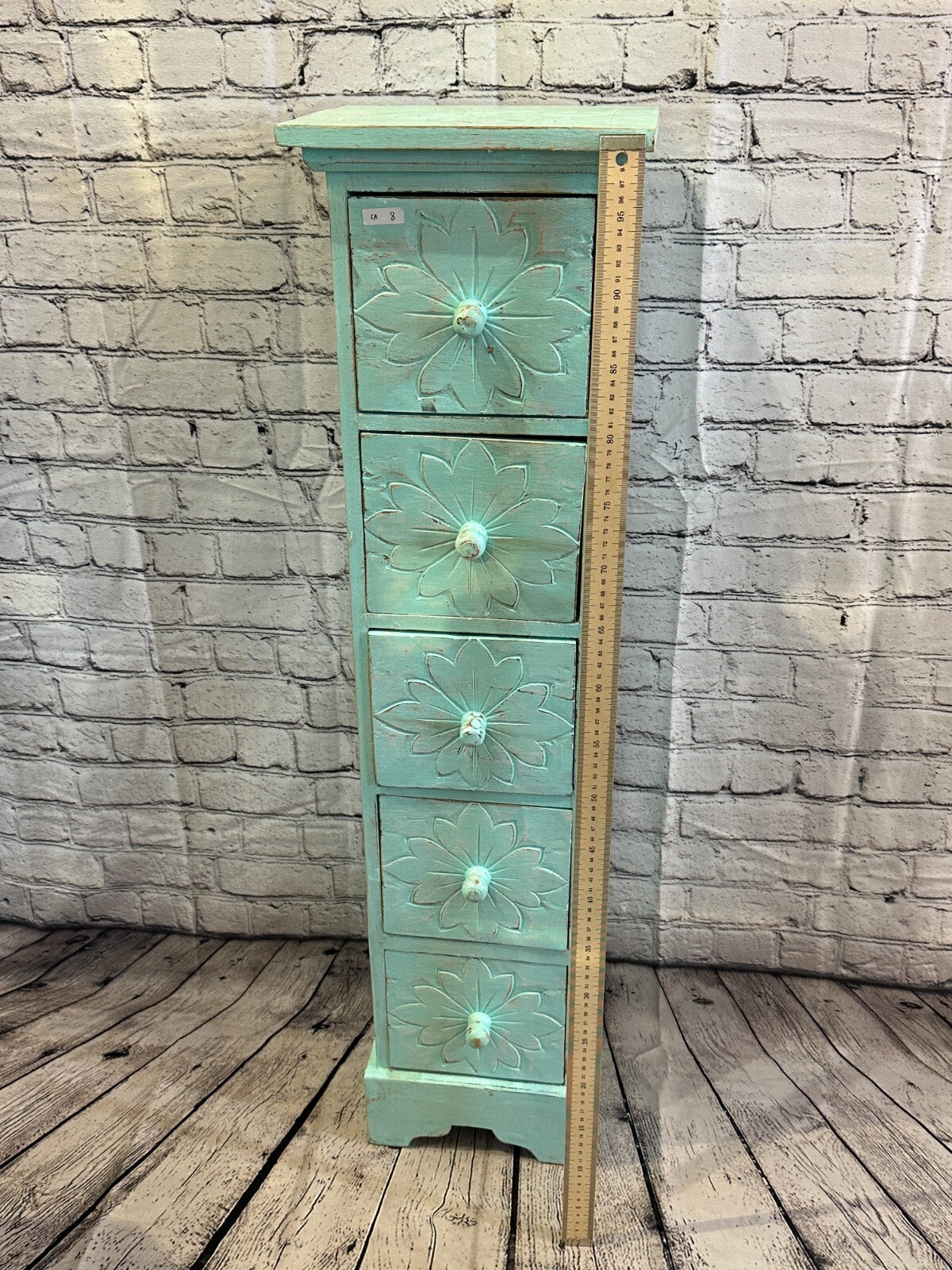 100cm x 25cm Blue 5 Draw Wooden Side Cabinet Living Hallway Storage Furniture