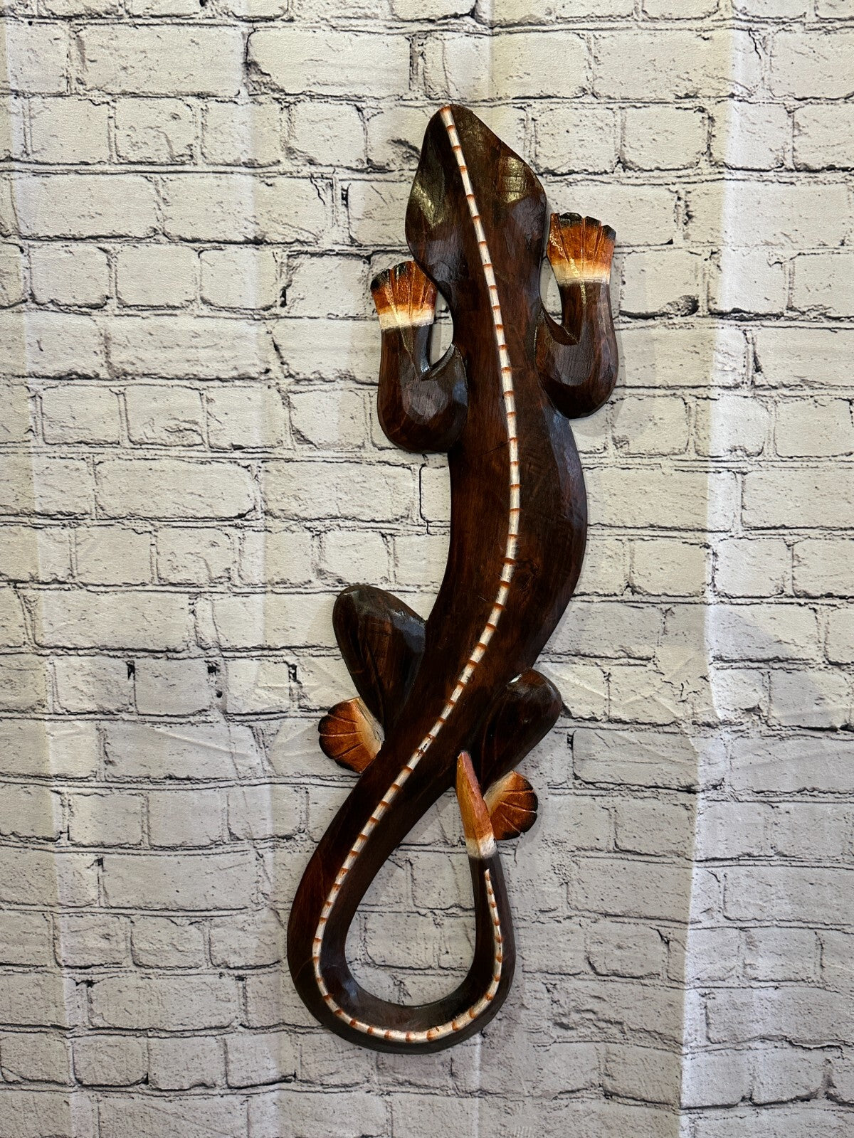 80cm Gecko Lizard Brown Wood Wall Hanging Wooden Ornaments Wood Carving