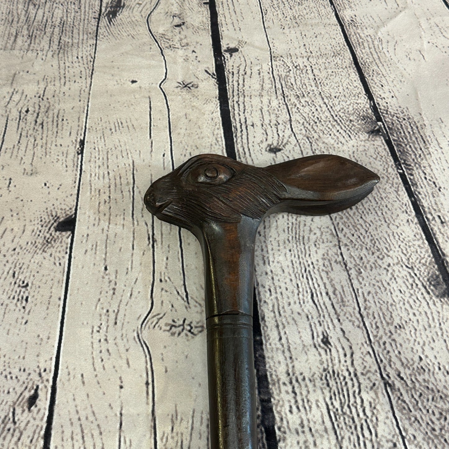 Rabbit Hare 90cm Tribal African Walking Stick Cane Hand Carved Dark Wood