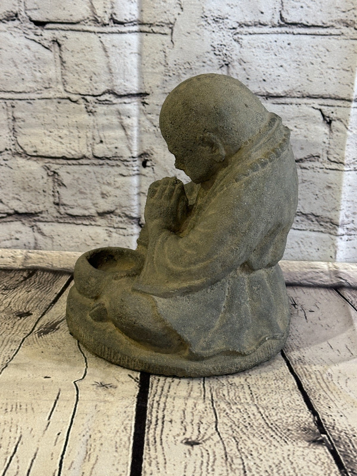 Monk Preying Candle Stone Garden 20cm Ornament Outdoor Indoor Statue Hindu