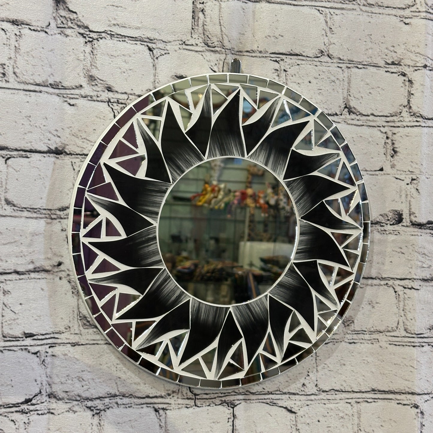 Black Flame Sun Mosaic Tile Wall Mirror 30cm x 30cm 12 Inches Handmade New
