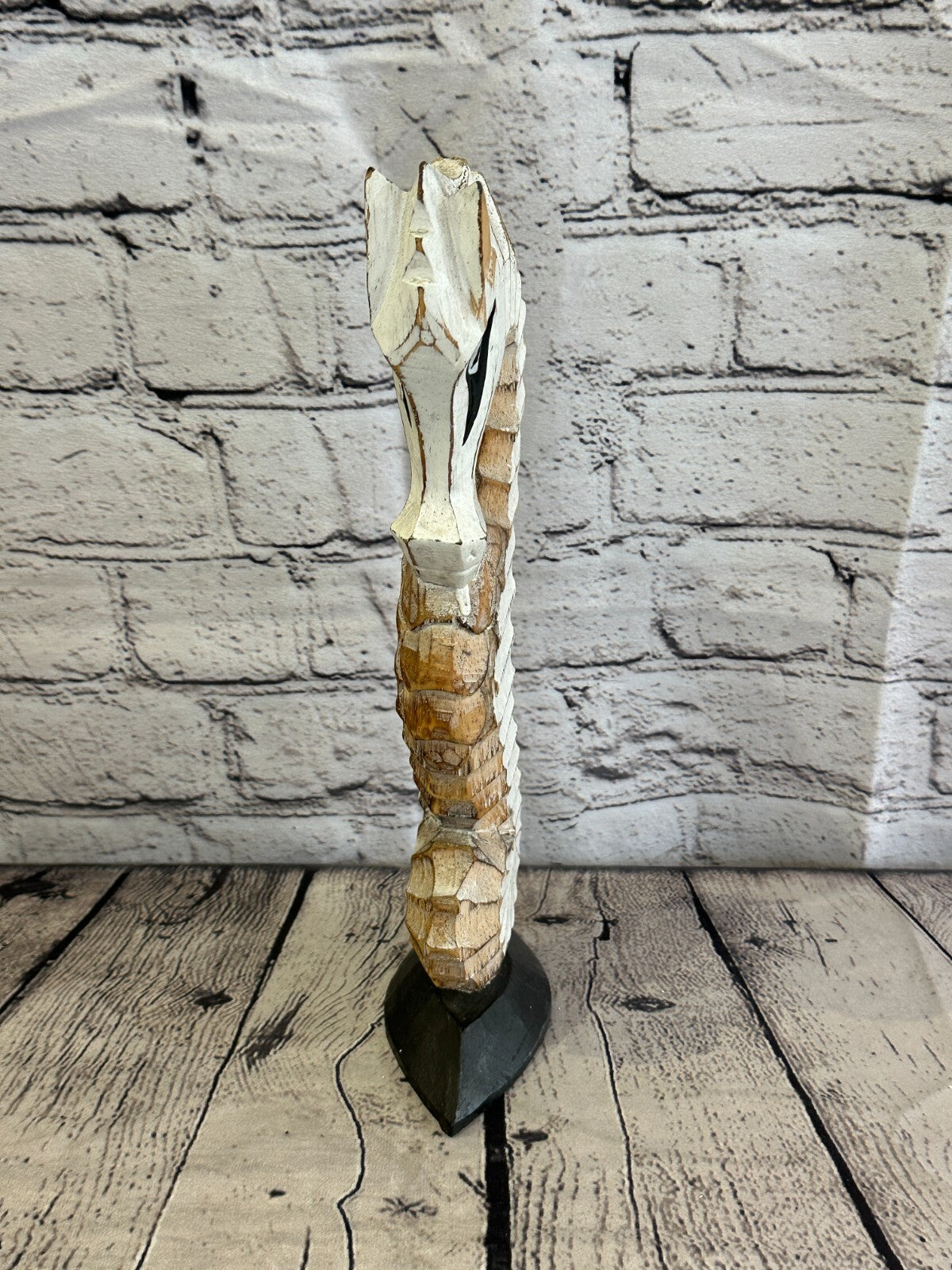 30cm White Brown Wooden Shabby Seahorse Statue Ornament Fair Trade Handcarved