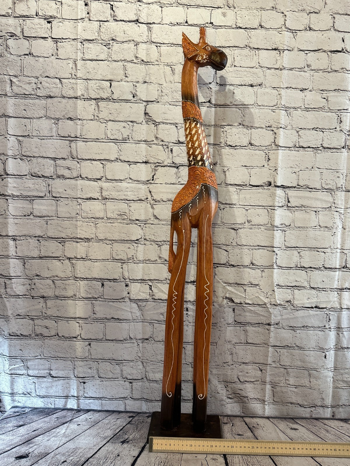 100cm Brown Painted Wood Giraffe Tall Statue Wood Modern Hand Carved Painted