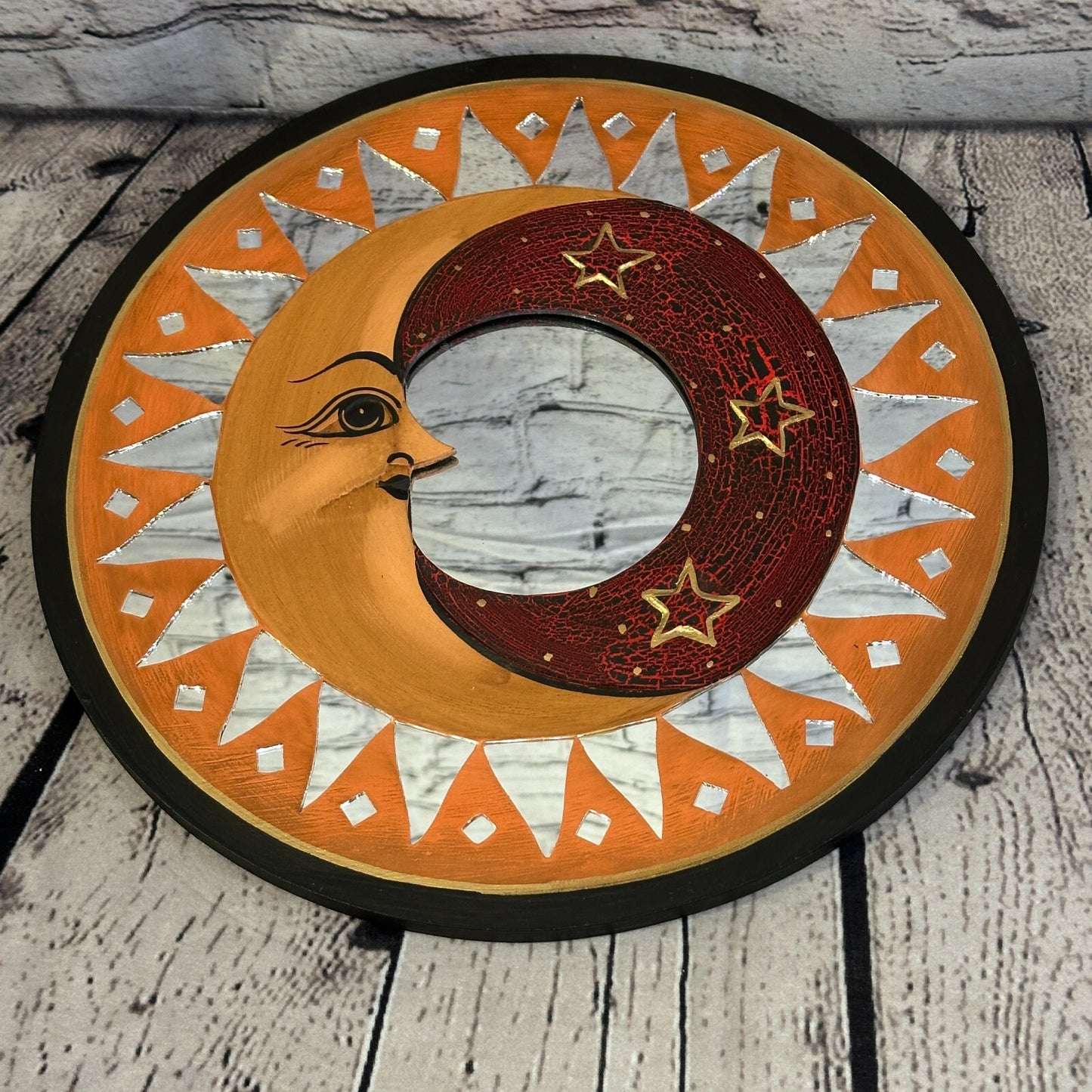 Red Full Moon Mosaic Tile Wall Mirror 30cm x 30cm 12 Inches Handmade Fairtrade