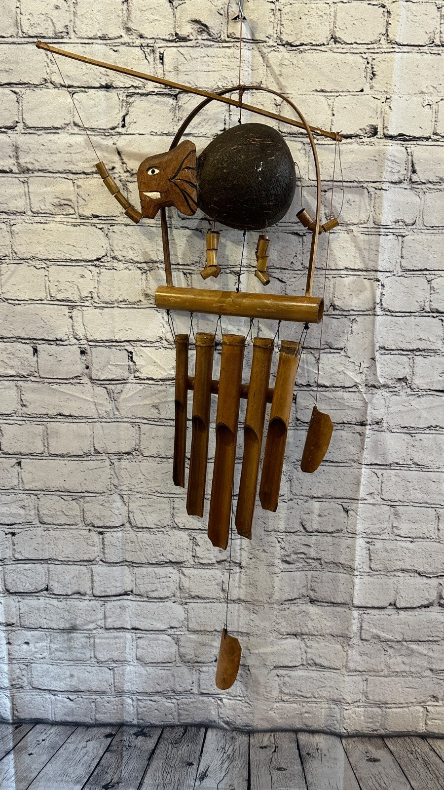 Elephant With Chimes Bamboo Windchime 60cm Garden Gift Summer Handmade Chimes