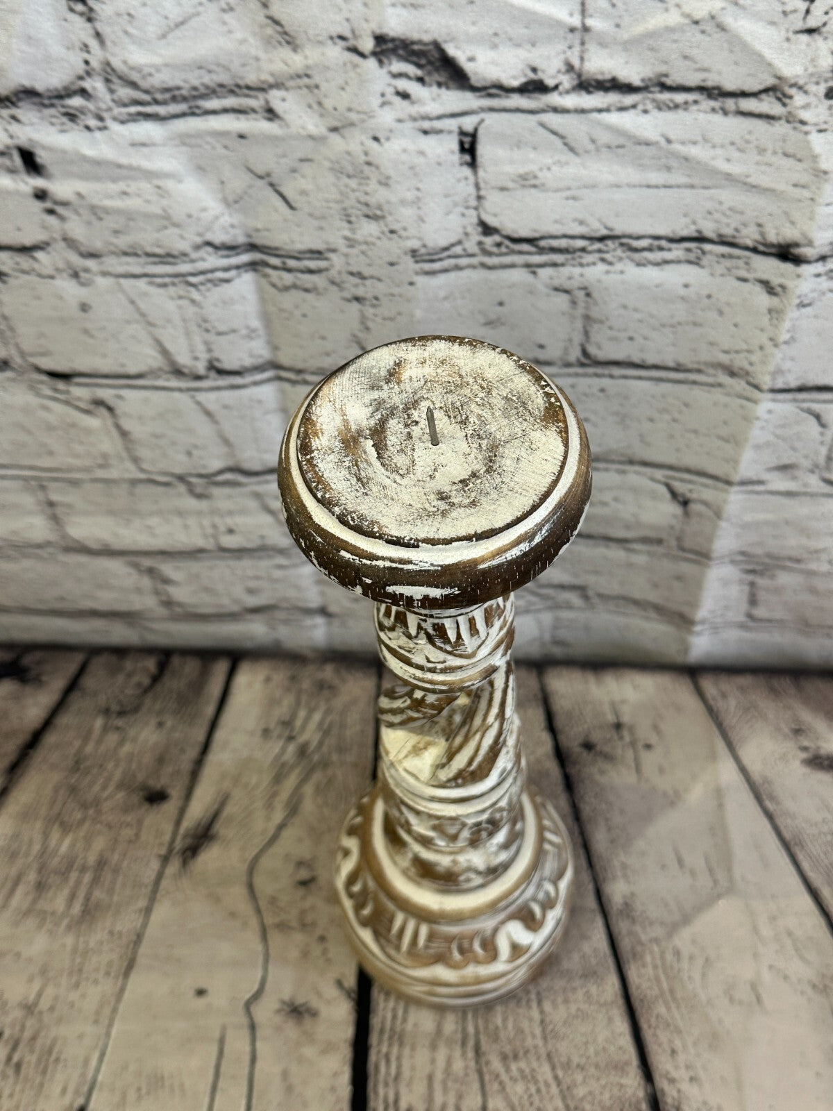 50cm Brown Tall Candlestick Shabby Chic Distressed Twist Column Candle Holder