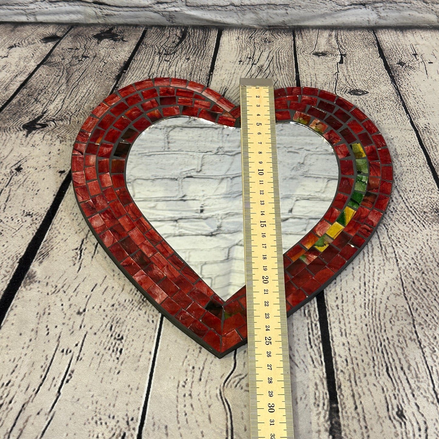Red Heart Shape Mosaic Tile Wall Mirror 28cm x 25cm 10 Inches Handmade New