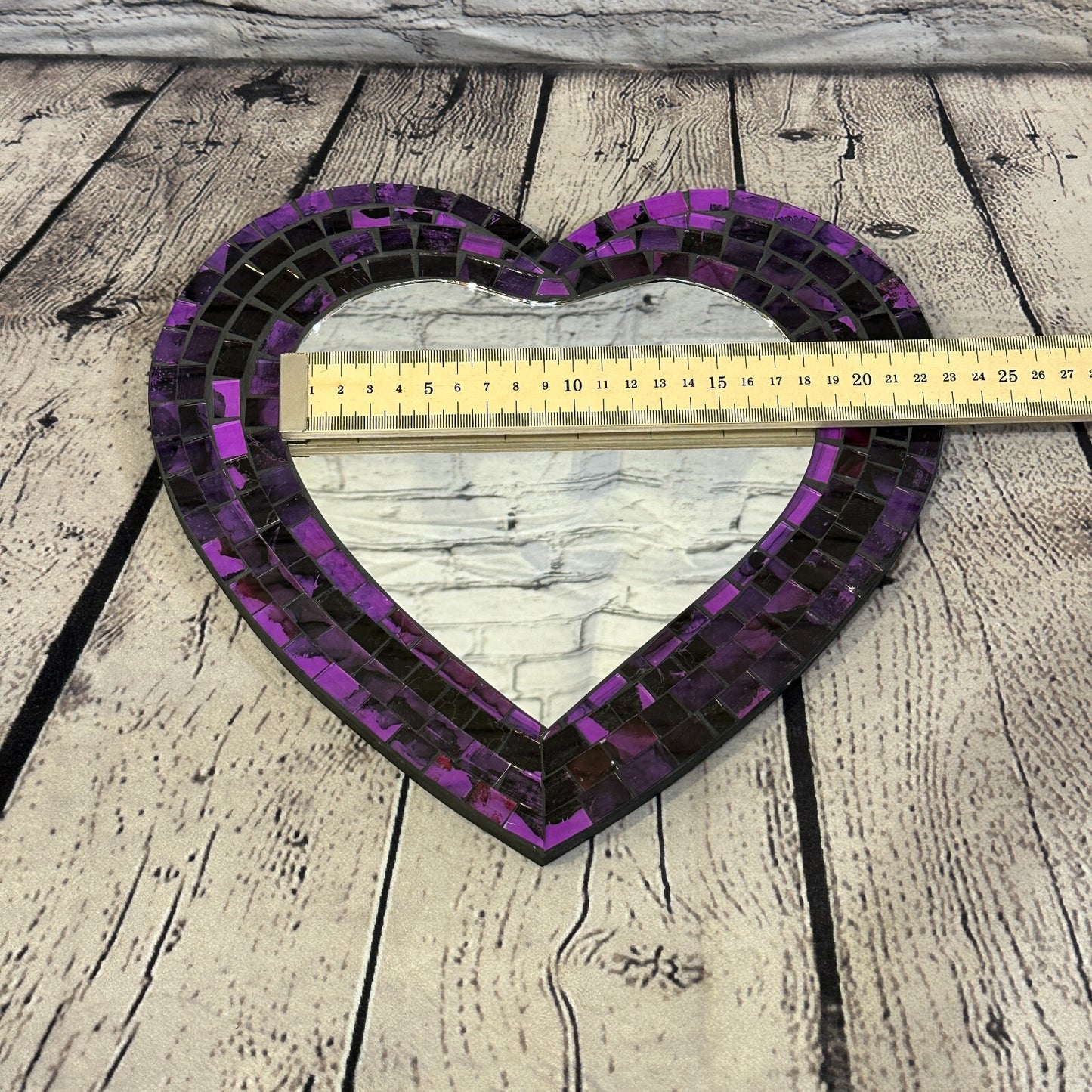 Purple Heart Shape Mosaic Tile Wall Mirror 28cm x 25cm 10 Inches Handmade New