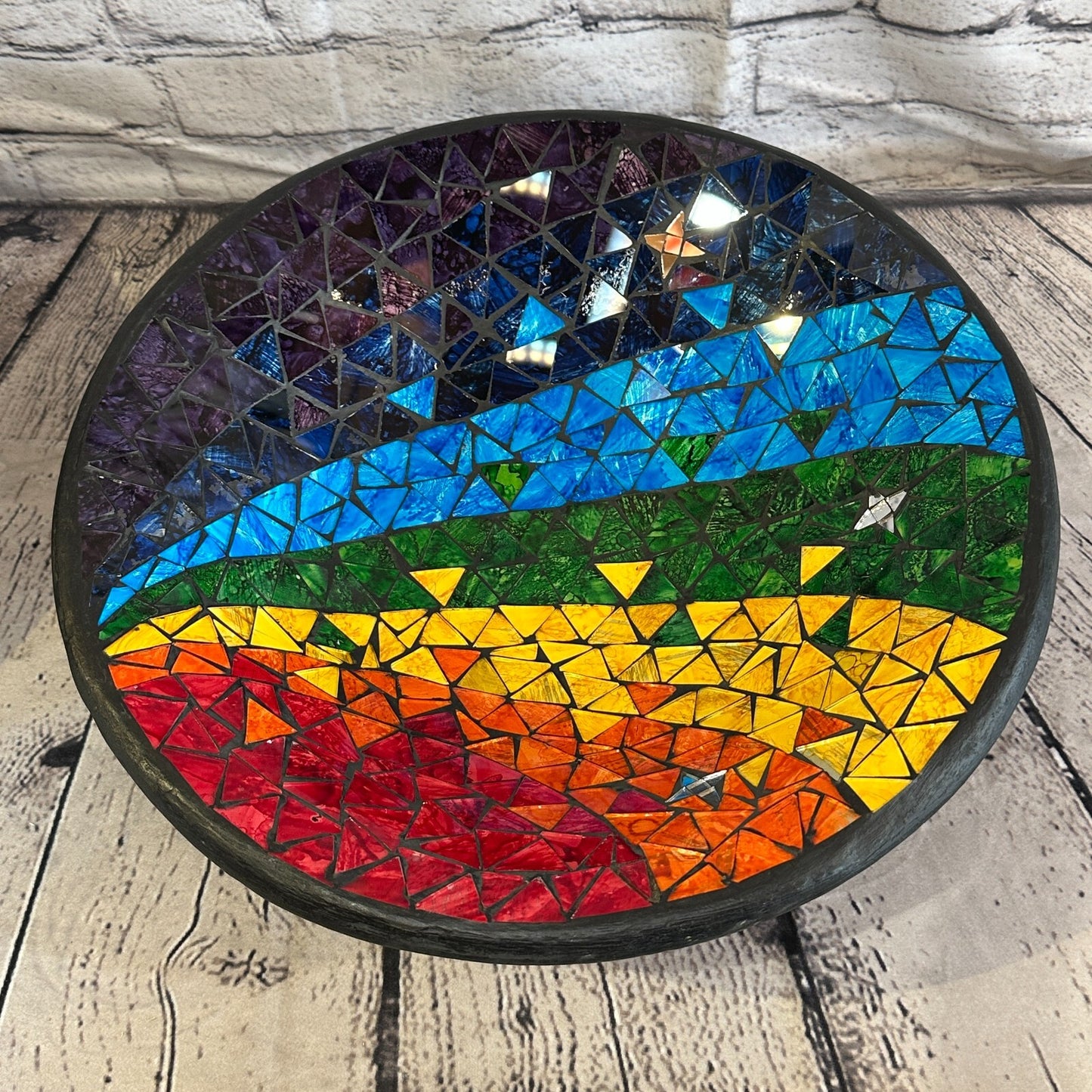 35cm Rainbow Stars Round Mosaic Handmade Ceramic Glass Tile Bowl Fruit