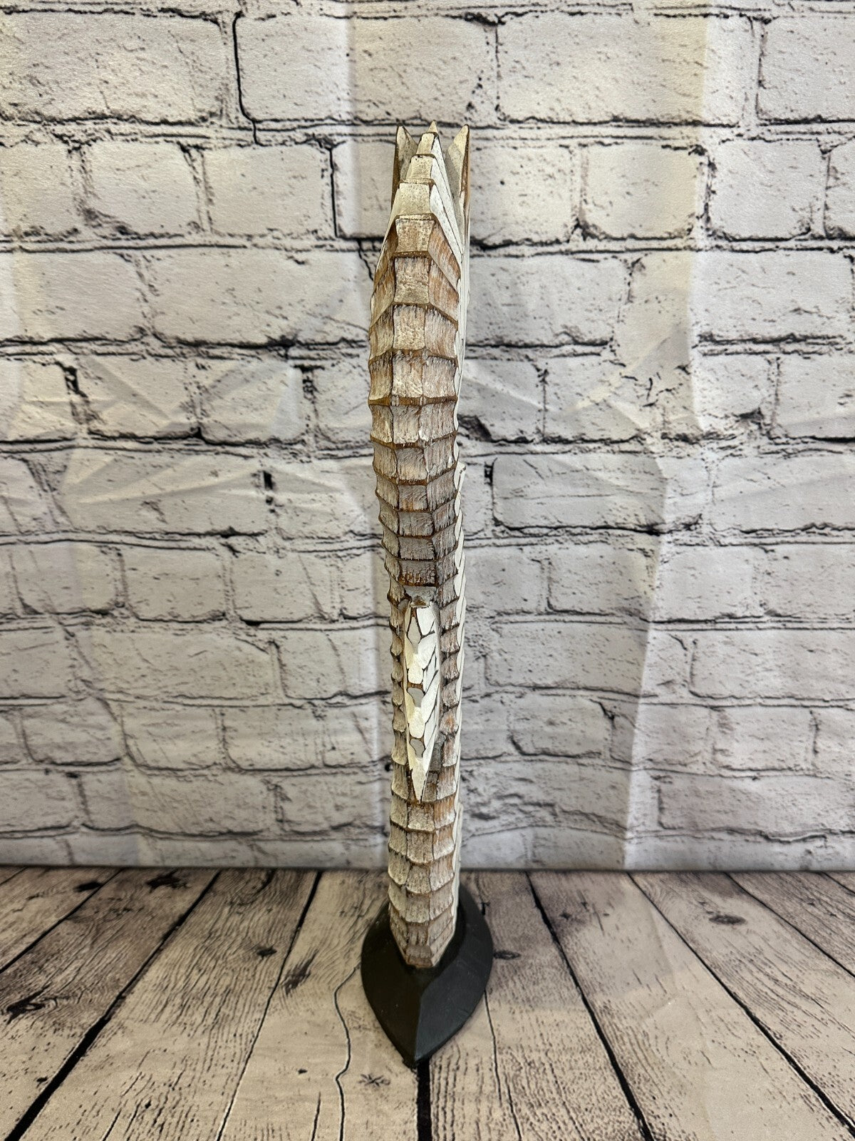 50cm White Brown Wooden Shabby Seahorse Statue Ornament Fair Trade Handcarved