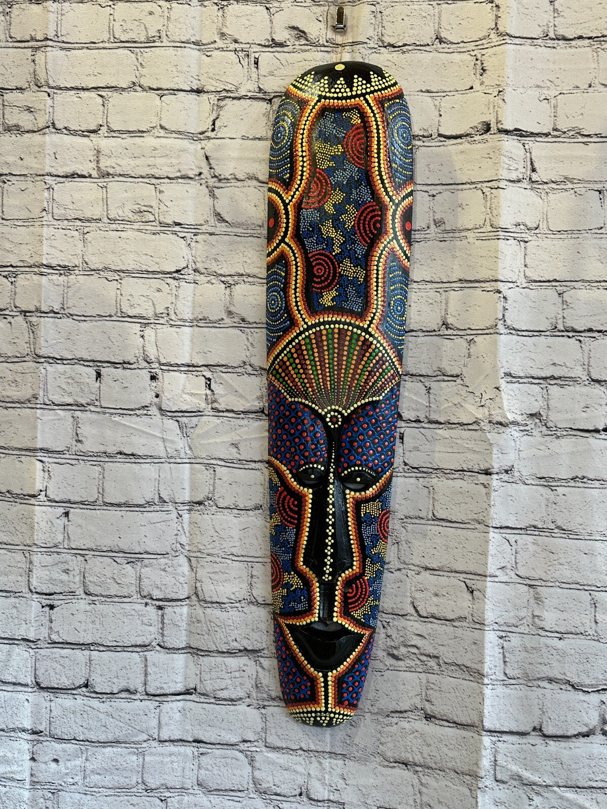 Mask 80cm Carved Wooden Dot Painted Ethnic Tribal Tiki Wall Art Handmade No 3