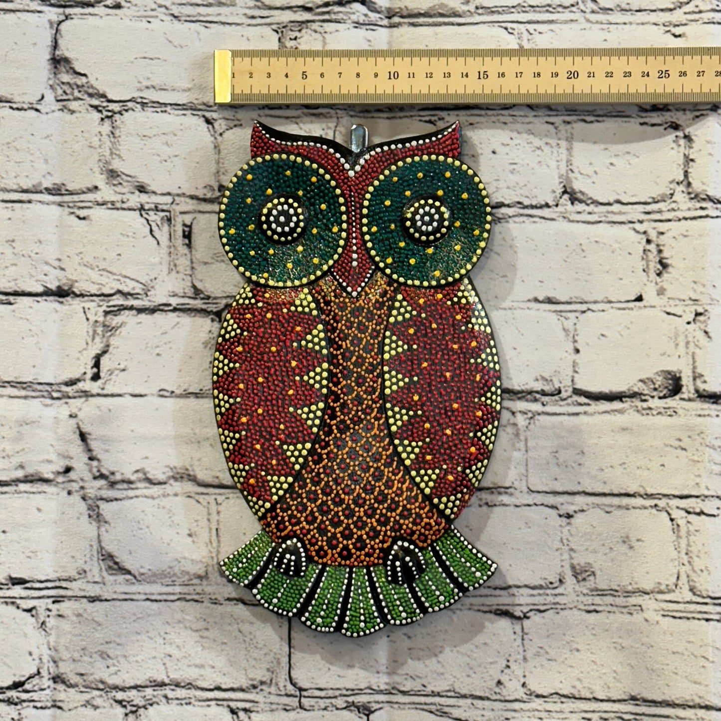 30cm Owl Carved Wooden Dot Painted Ethnic Tribal Tiki Wall Art Handmade No 4