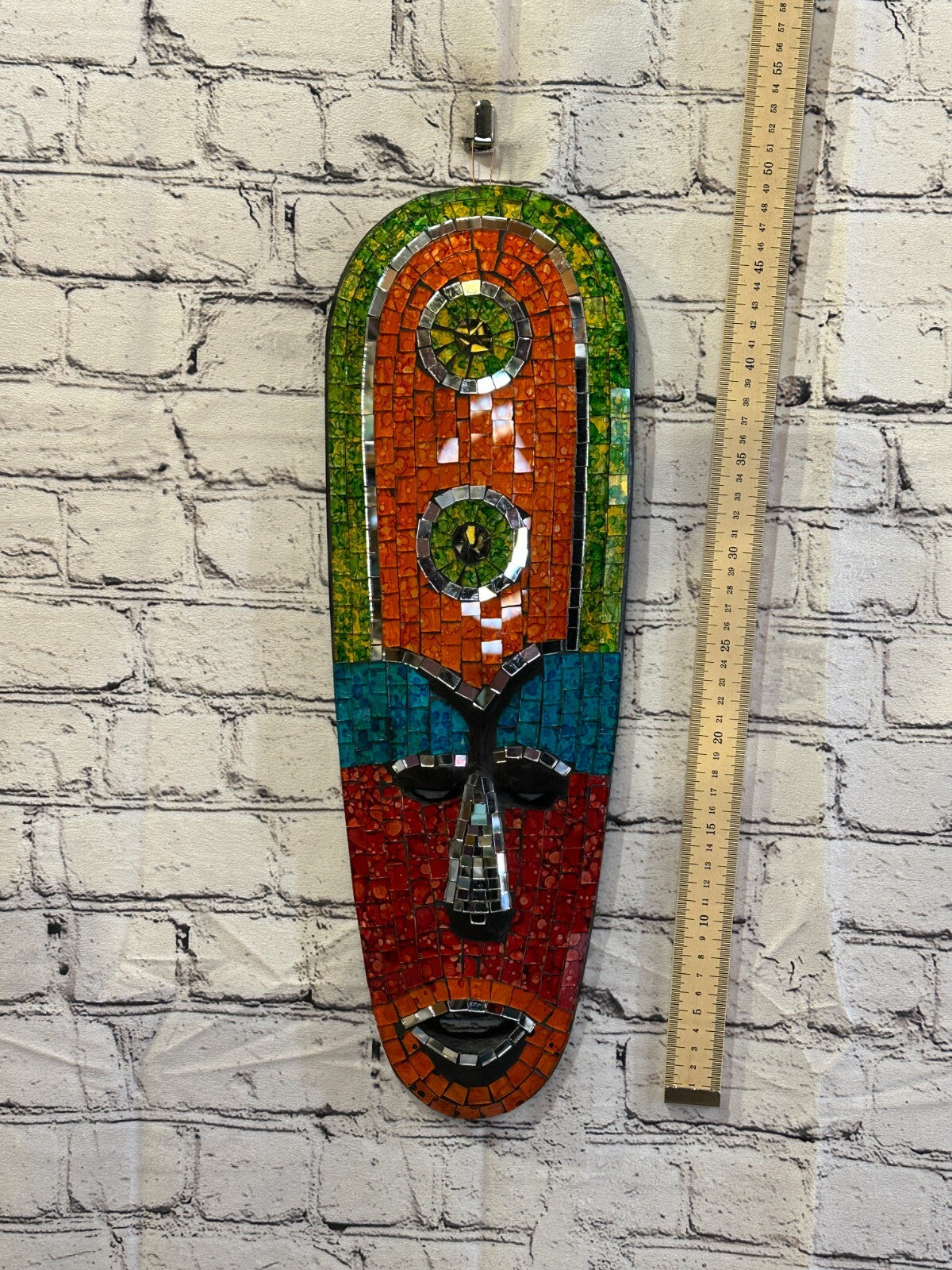 50cm Mosaic Mirror Mask Carved Painted Ethnic Tribal Wall Art Handmade Design 2