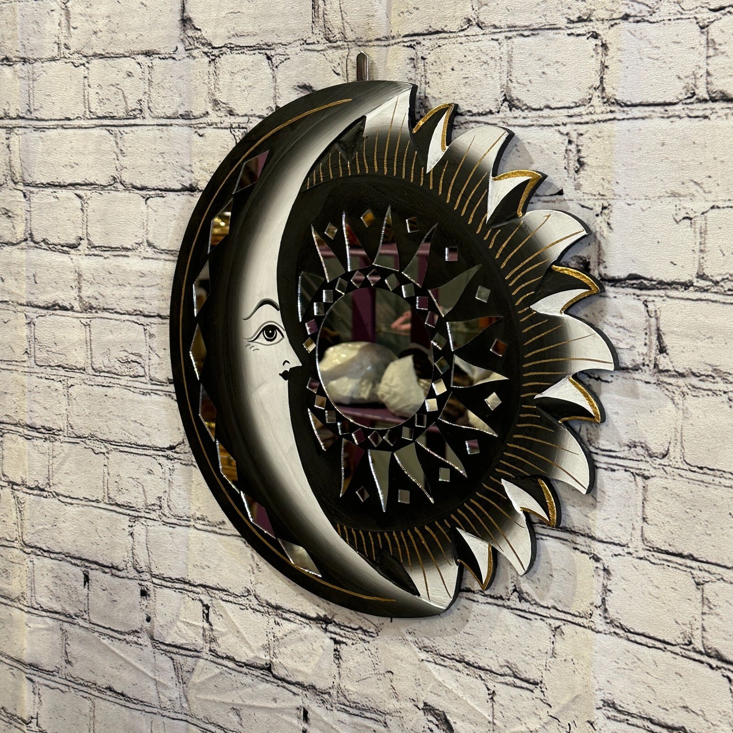 Black Half Moon Mosaic Tile Wall Mirror 40cm x 40cm 16 Inches Handmade Fairtrade