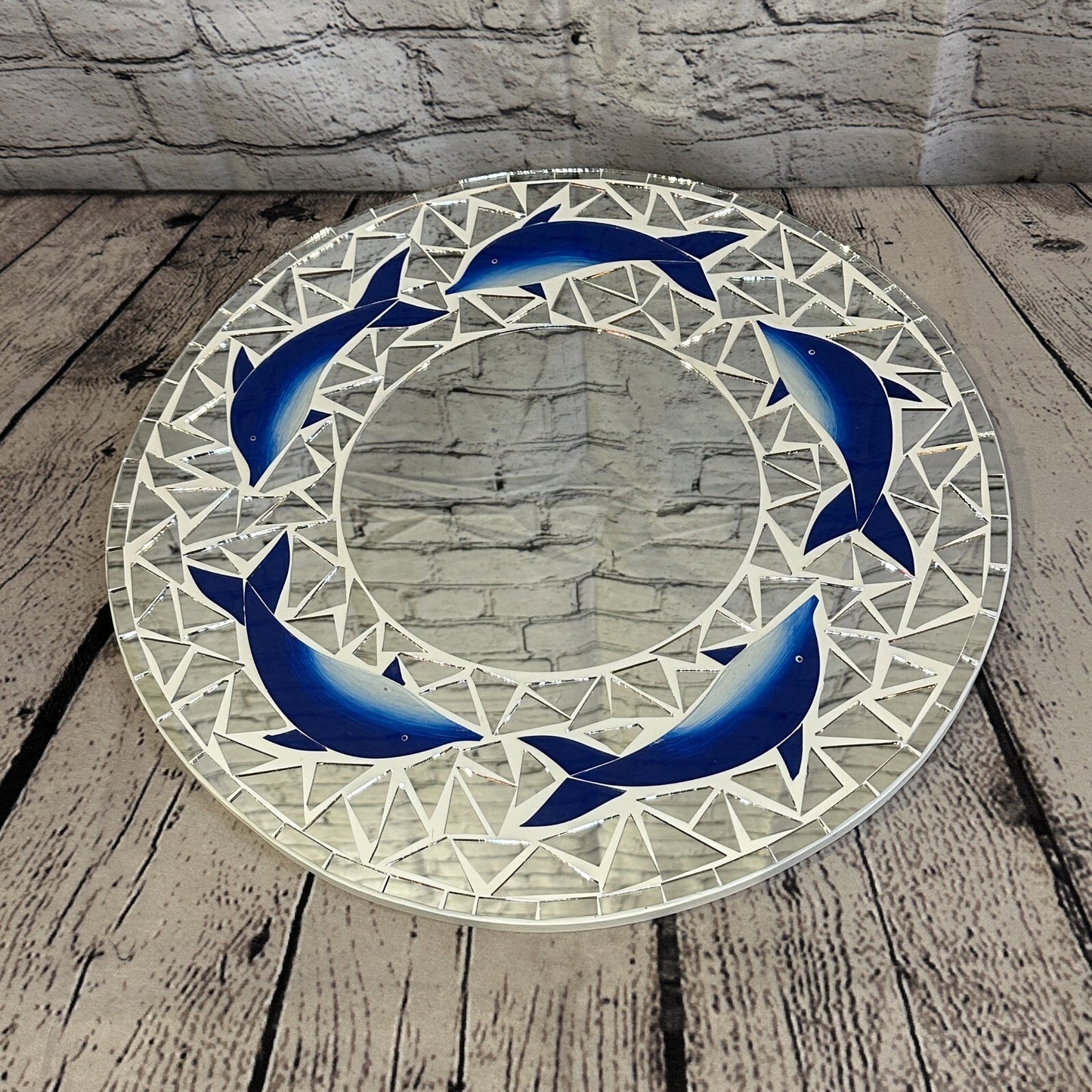 Blue Dolphin Mosaic Tile Wall Mirror 40cm x 40cm 16 Inches Handmade New