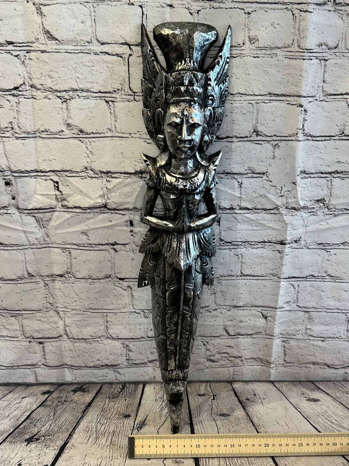 Silver Antique Colour Sita Dewi Bali Rice Goddess Wings Mermaid Wood 60cm Pair