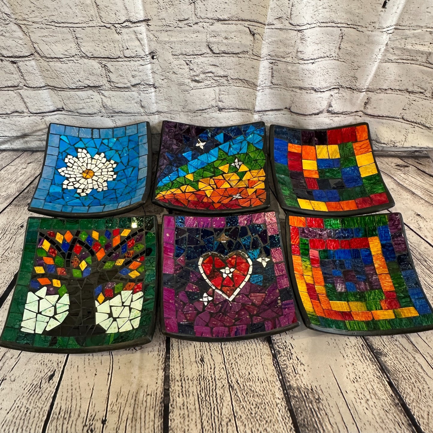 20cm Rainbow Tree Of Life Square Mosaic Handmade Ceramic Glass Tile Bowl Fruit