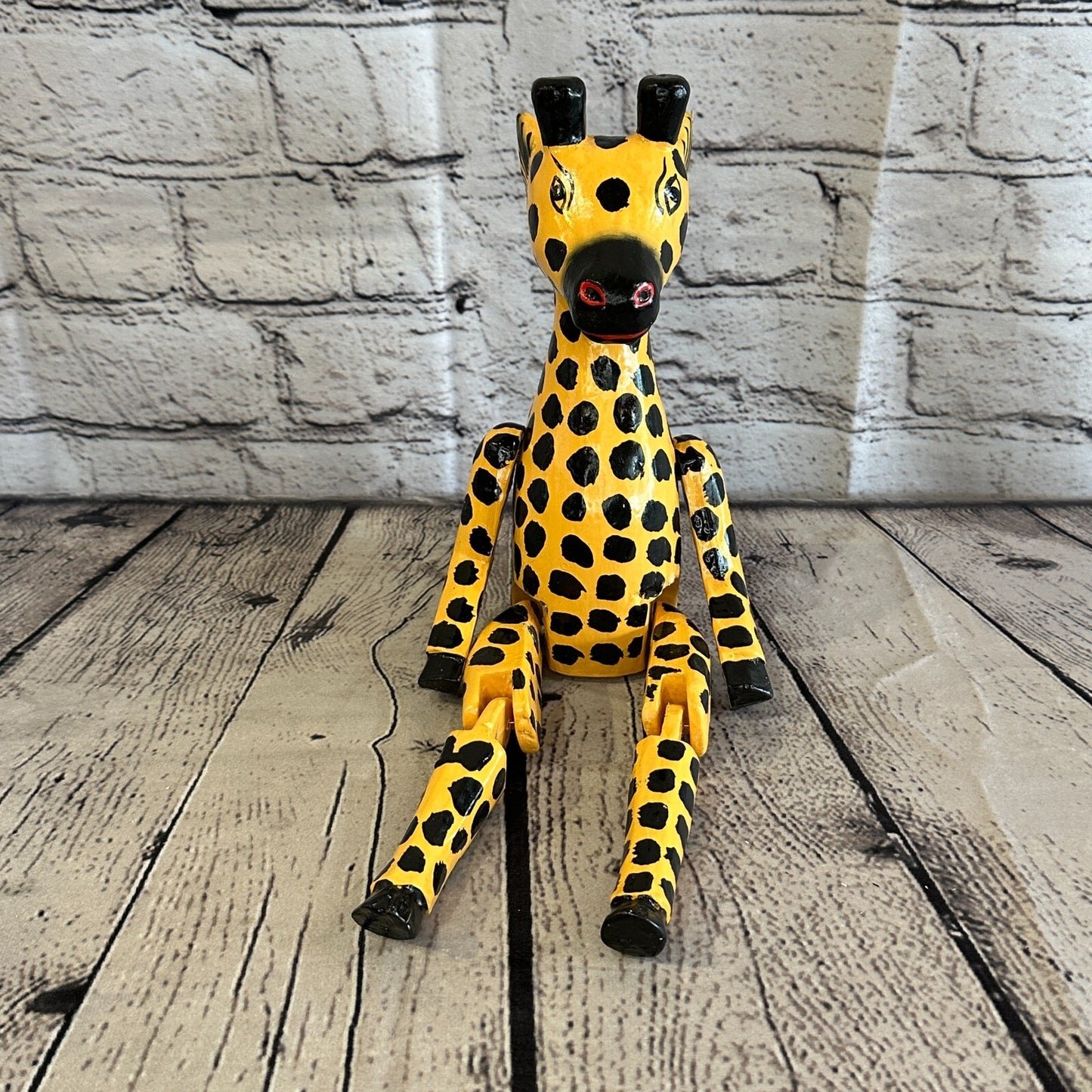 20cm Orange Giraffe Sitting Animal, Wooden Shelf Ornament Handmade & Fairtrade