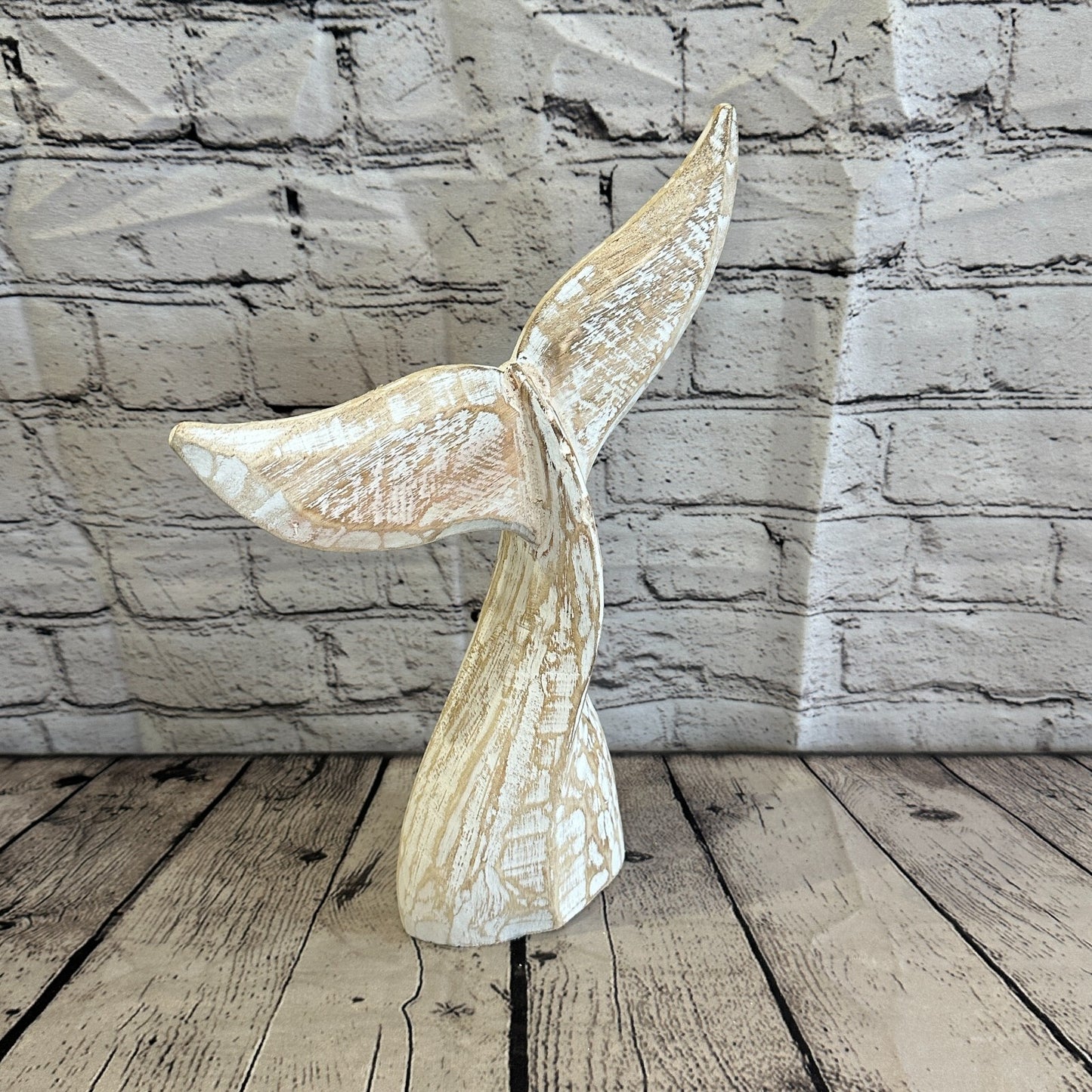 35cm x 30cm Whale Tail White Fish Wood Coastal Ocean Bathroom Decoration