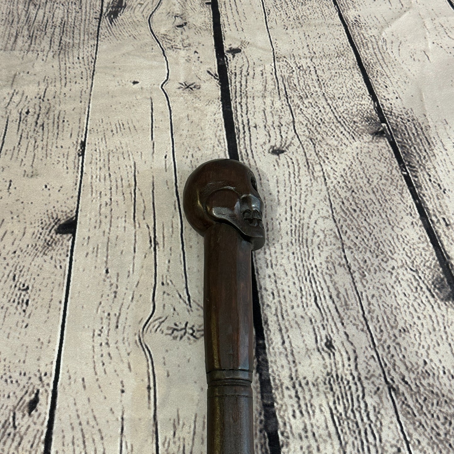 Skull Head 90cm Tribal African Walking Stick Cane Hand Carved Dark Wood