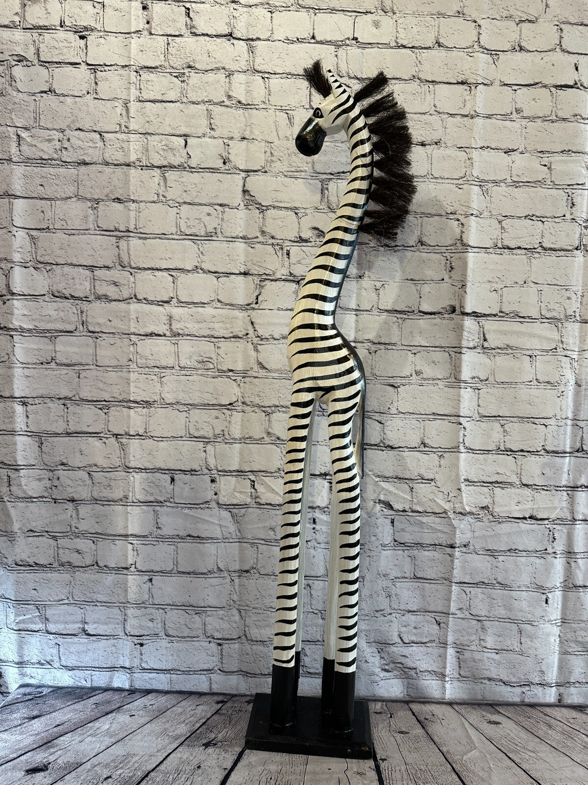 100cm White Black Painted Wood Zebra Tall Statue Wood Modern Hand Carved Painted